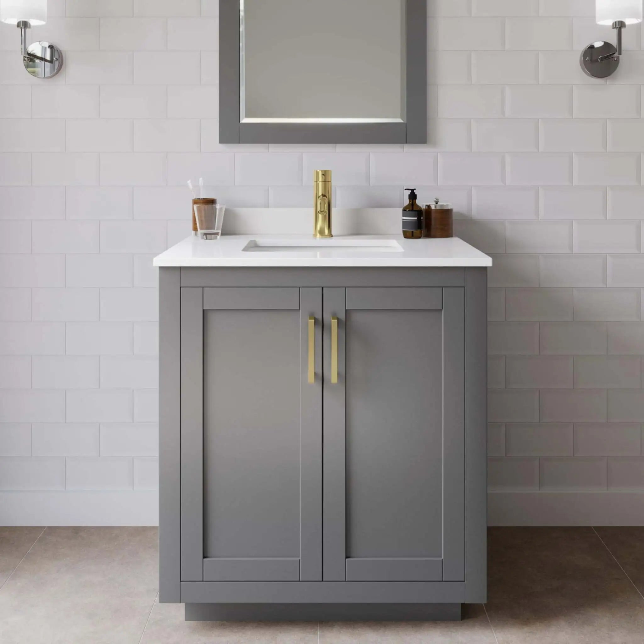30" Miranda Single Bathroom Vanity in Dark Gray with Brushed Gold Trim by Wyndham
