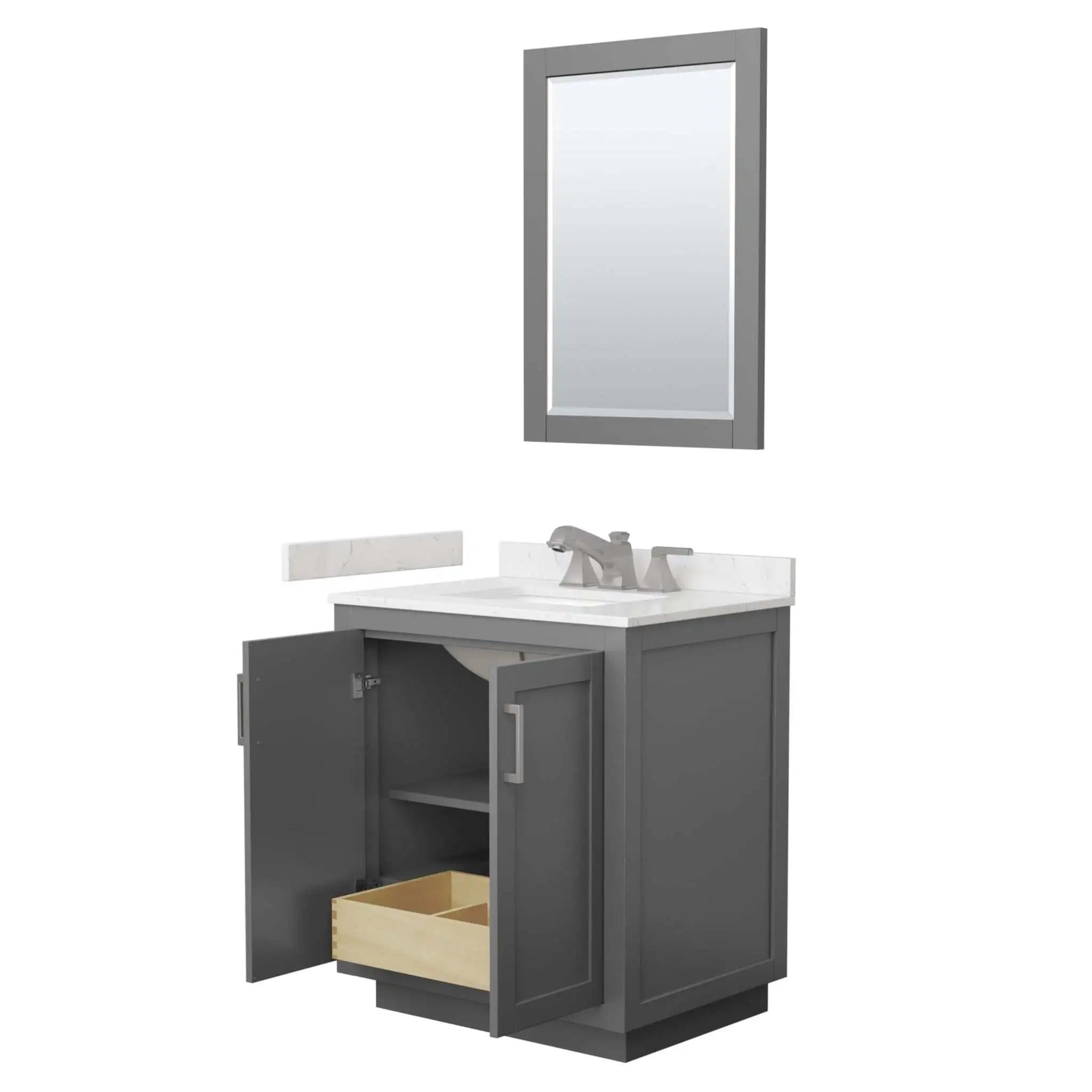 30" Miranda Single Bathroom Vanity in Dark Gray with Brushed Nickel Trim & 24" Mirror by Wyndham
