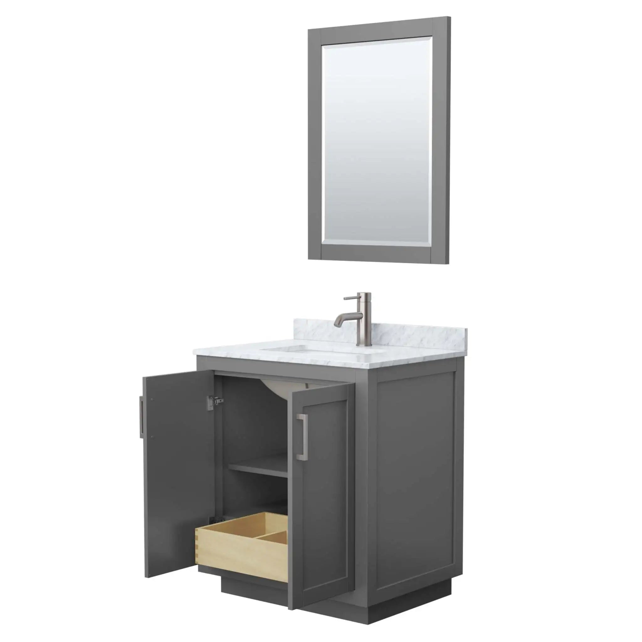 30" Miranda Single Bathroom Vanity in Dark Gray with Brushed Nickel Trim & 24" Mirror by Wyndham