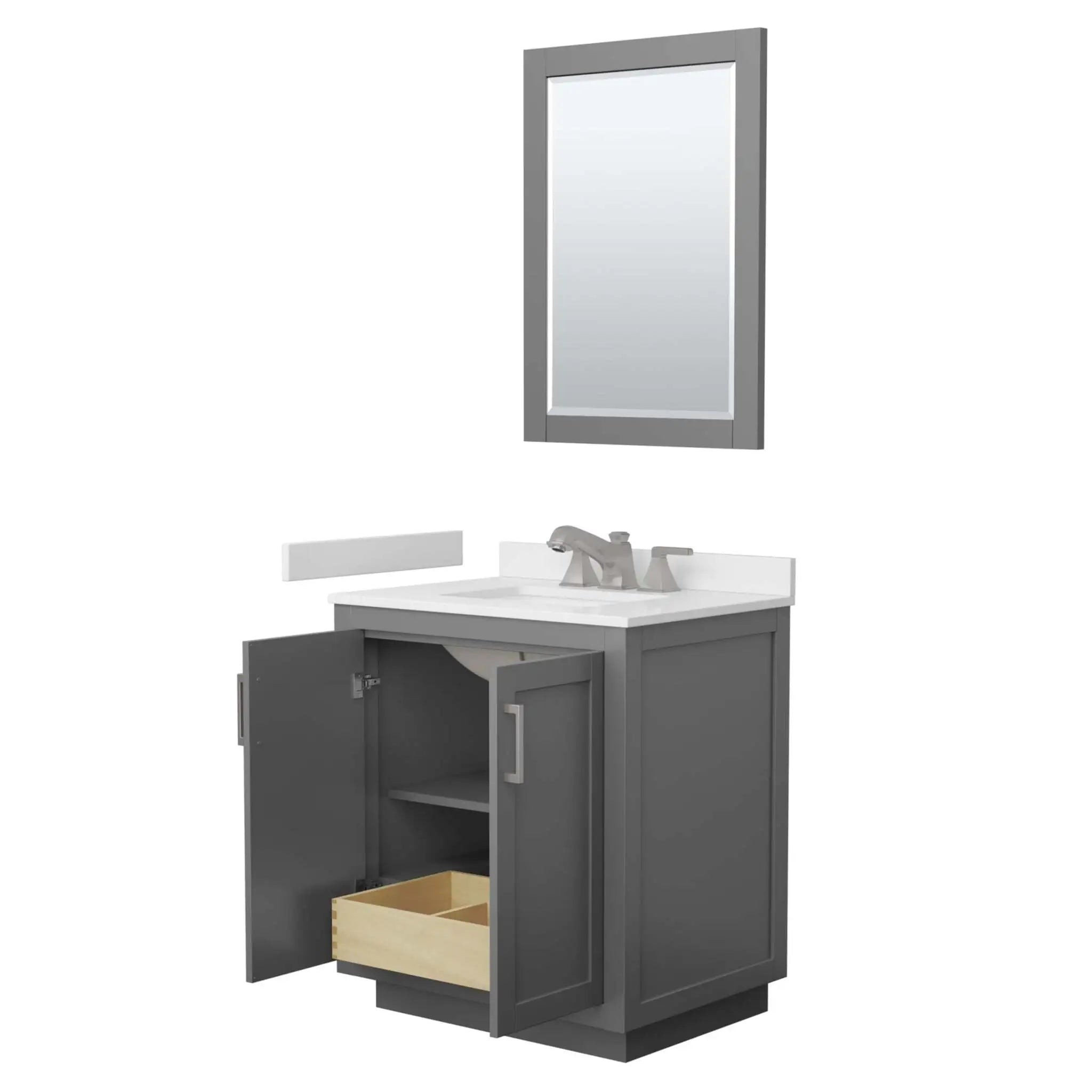 30" Miranda Single Bathroom Vanity in Dark Gray with Brushed Nickel Trim & 24" Mirror by Wyndham