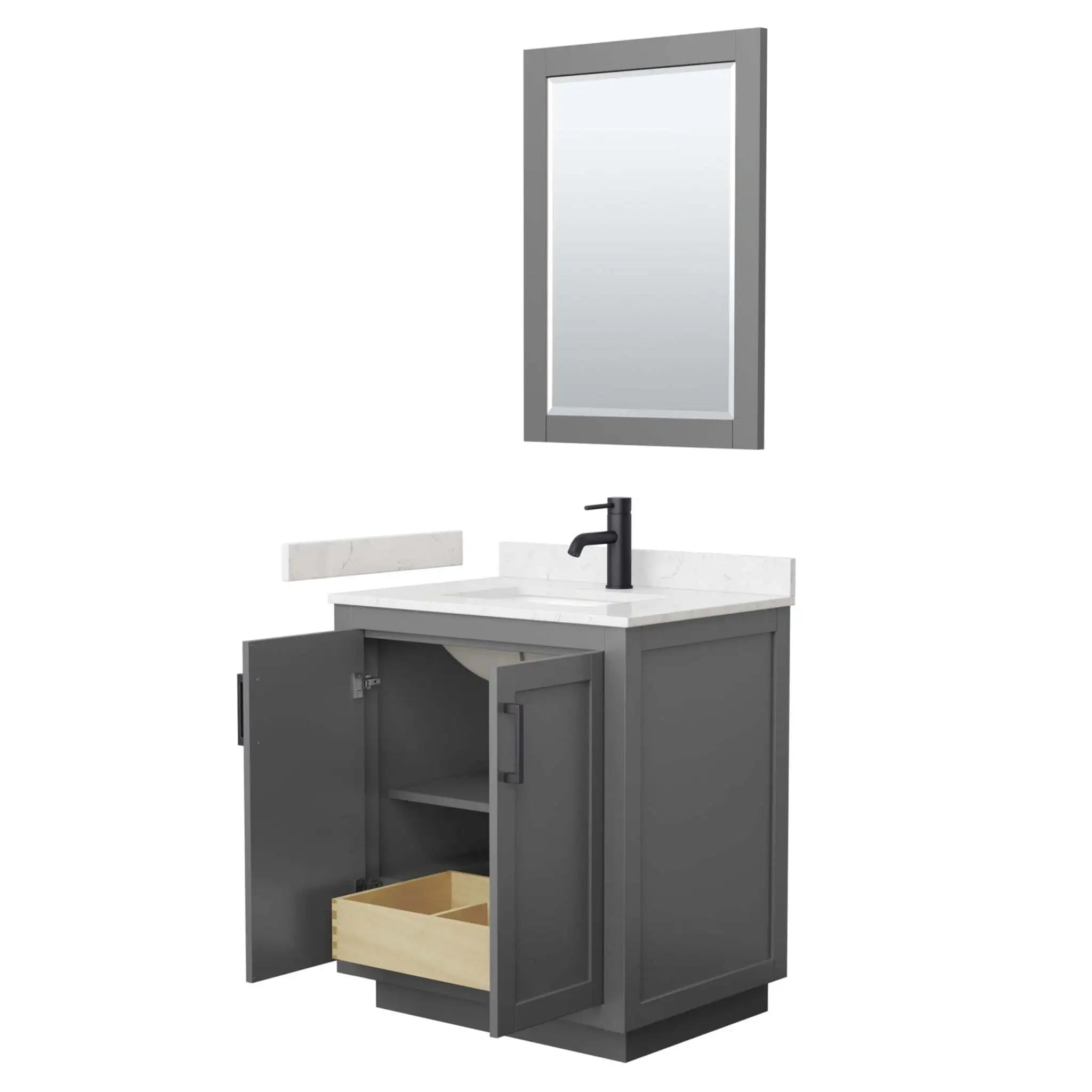 30" Miranda Single Bathroom Vanity in Dark Gray with Matte Black Trim & 24" Mirror by Wyndham