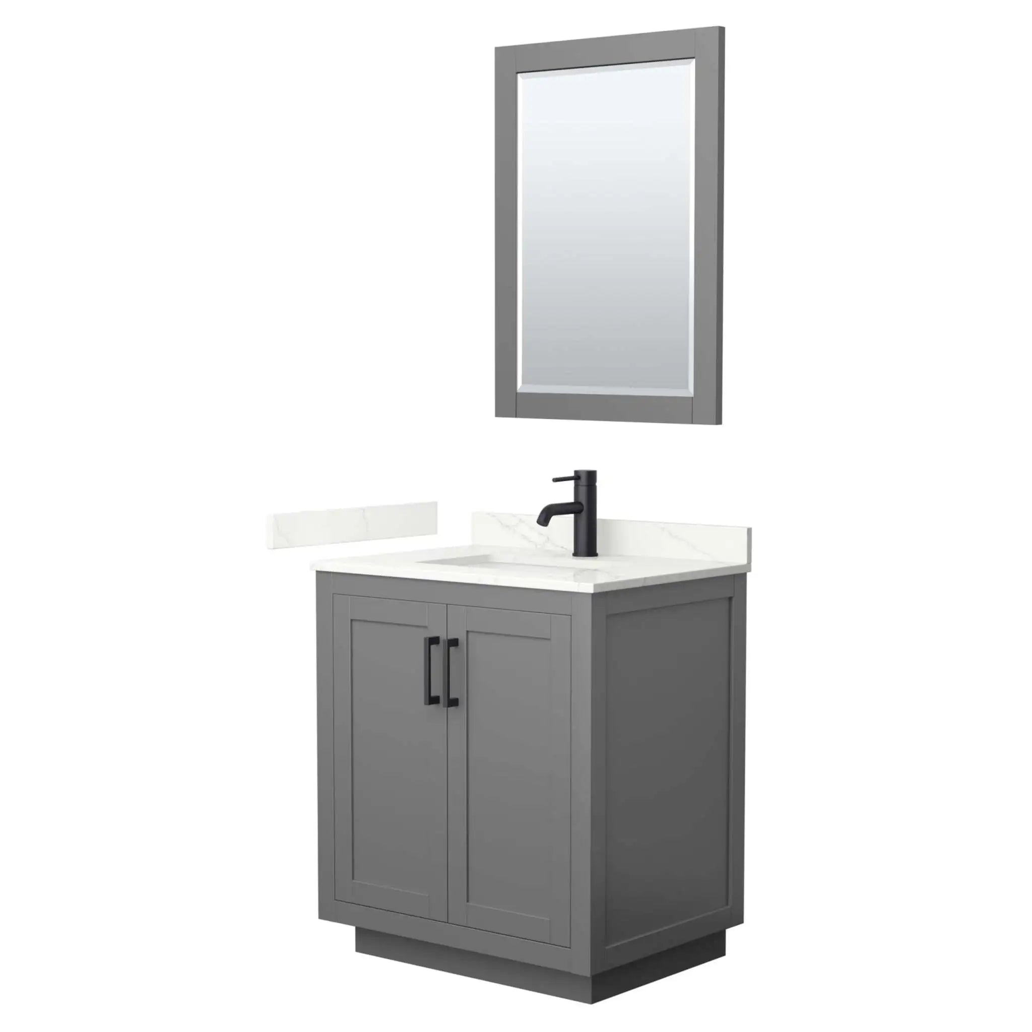 30" Miranda Single Bathroom Vanity in Dark Gray with Matte Black Trim & 24" Mirror by Wyndham