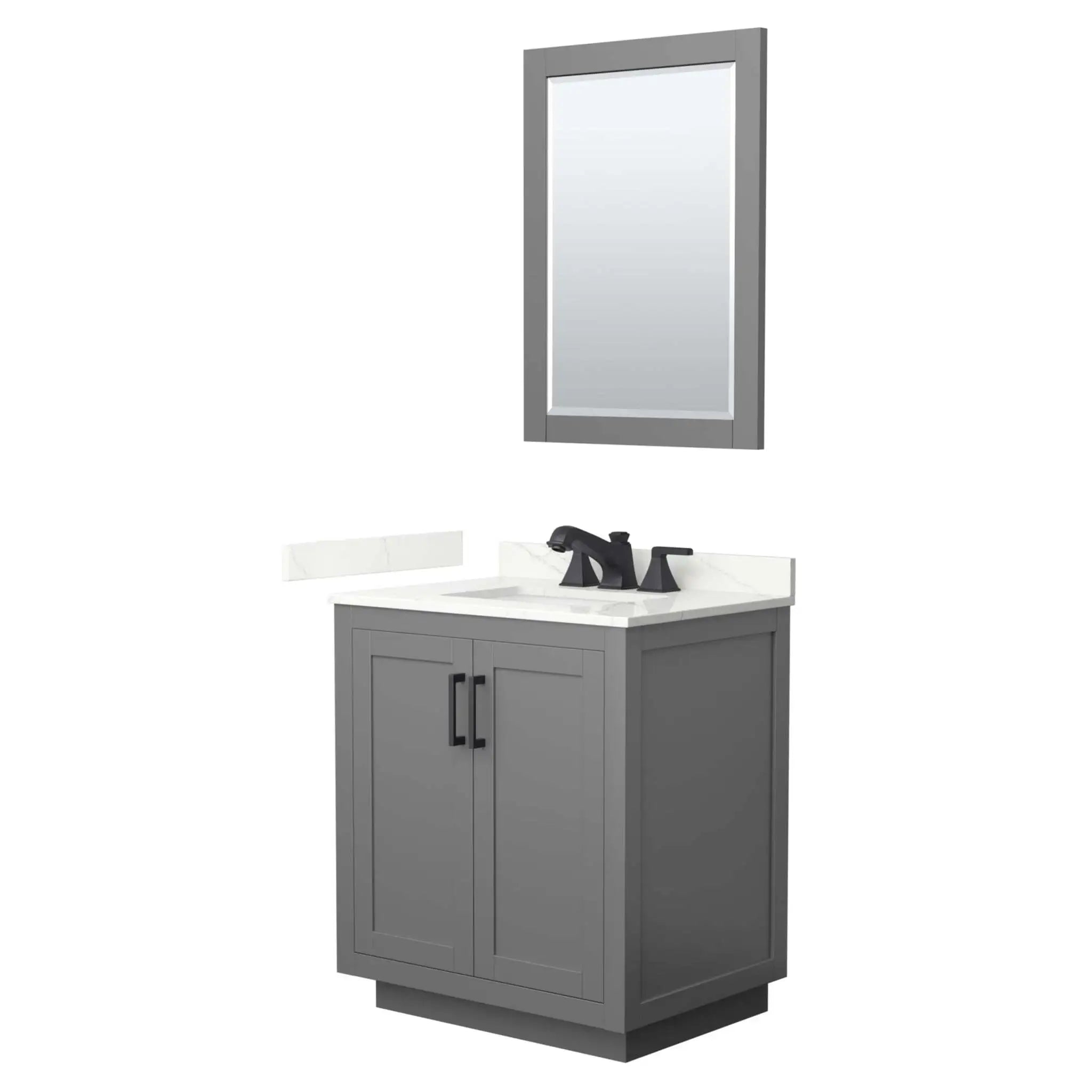 30" Miranda Single Bathroom Vanity in Dark Gray with Matte Black Trim & 24" Mirror by Wyndham