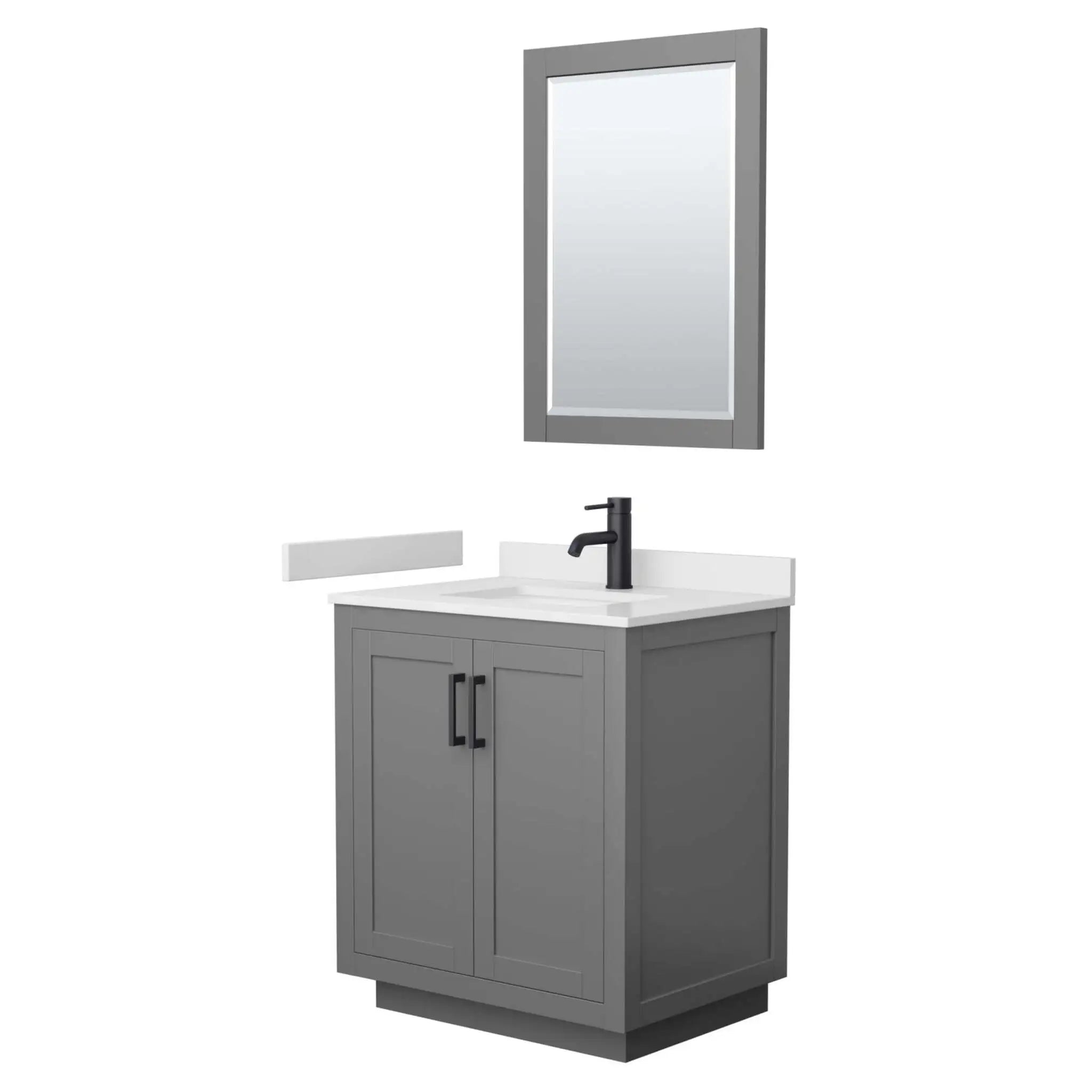 30" Miranda Single Bathroom Vanity in Dark Gray with Matte Black Trim & 24" Mirror by Wyndham