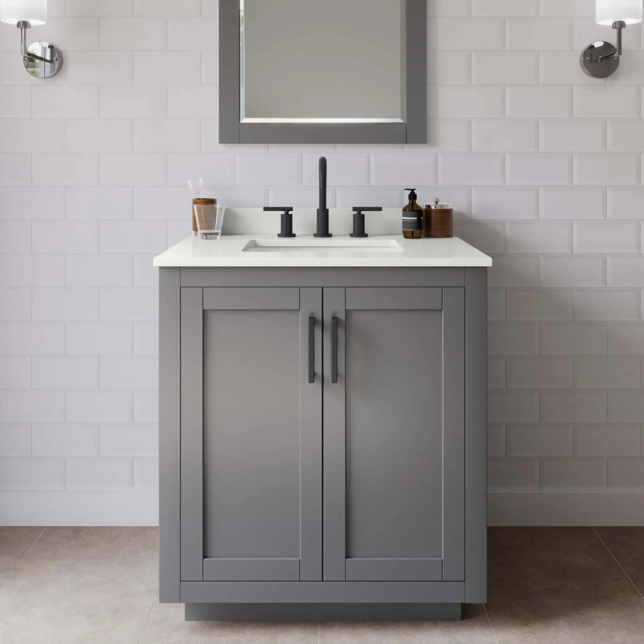 30" Miranda Single Bathroom Vanity in Dark Gray with Matte Black Trim & 24" Mirror by Wyndham