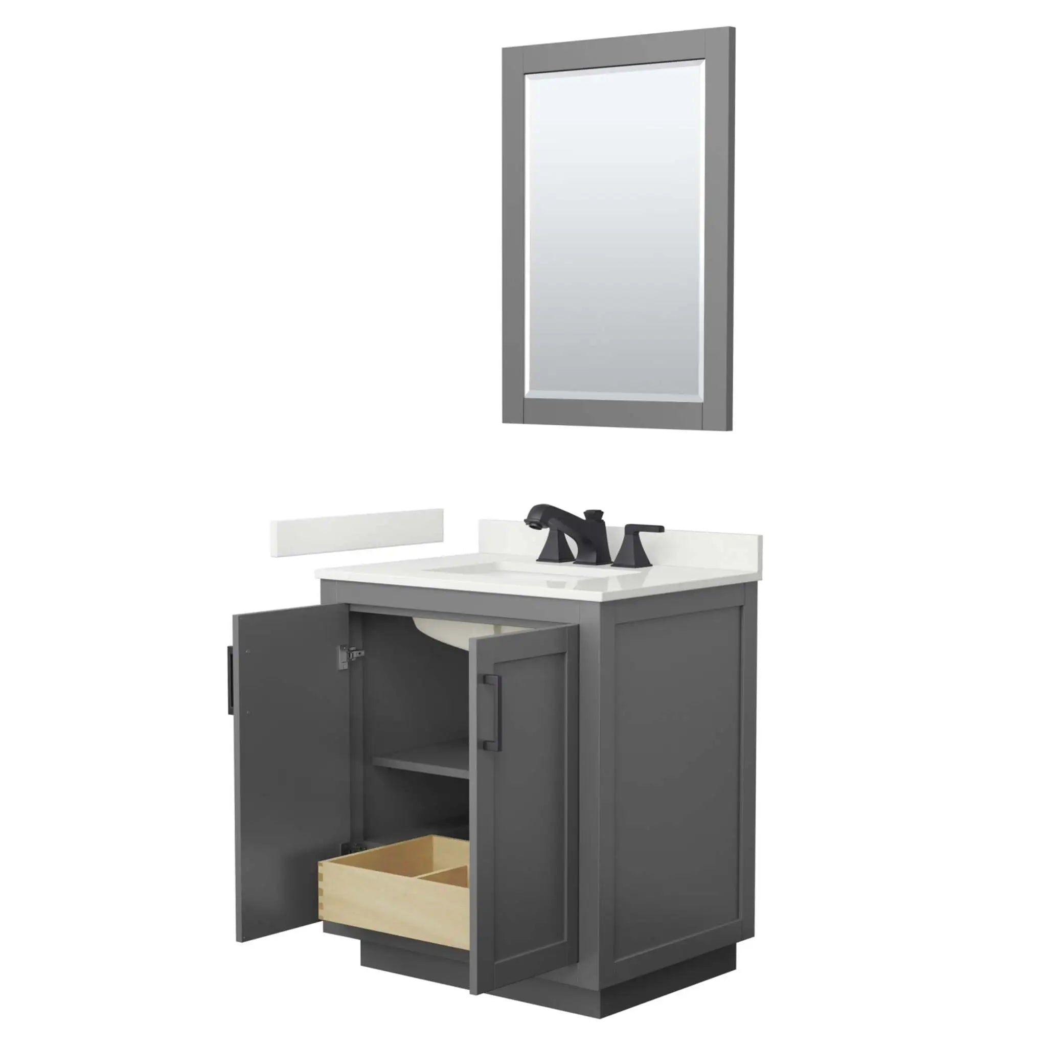 30" Miranda Single Bathroom Vanity in Dark Gray with Matte Black Trim & 24" Mirror by Wyndham