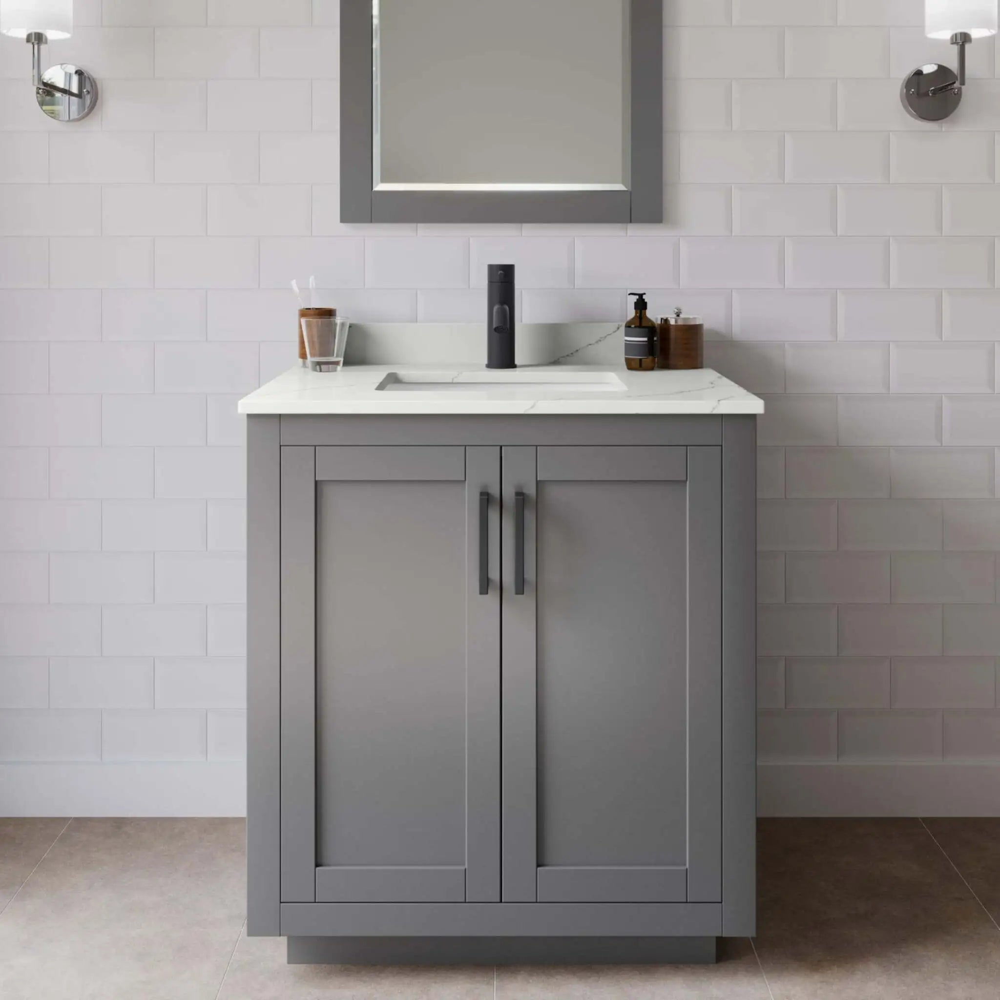 30" Miranda Single Bathroom Vanity in Dark Gray with Matte Black Trim by Wyndham