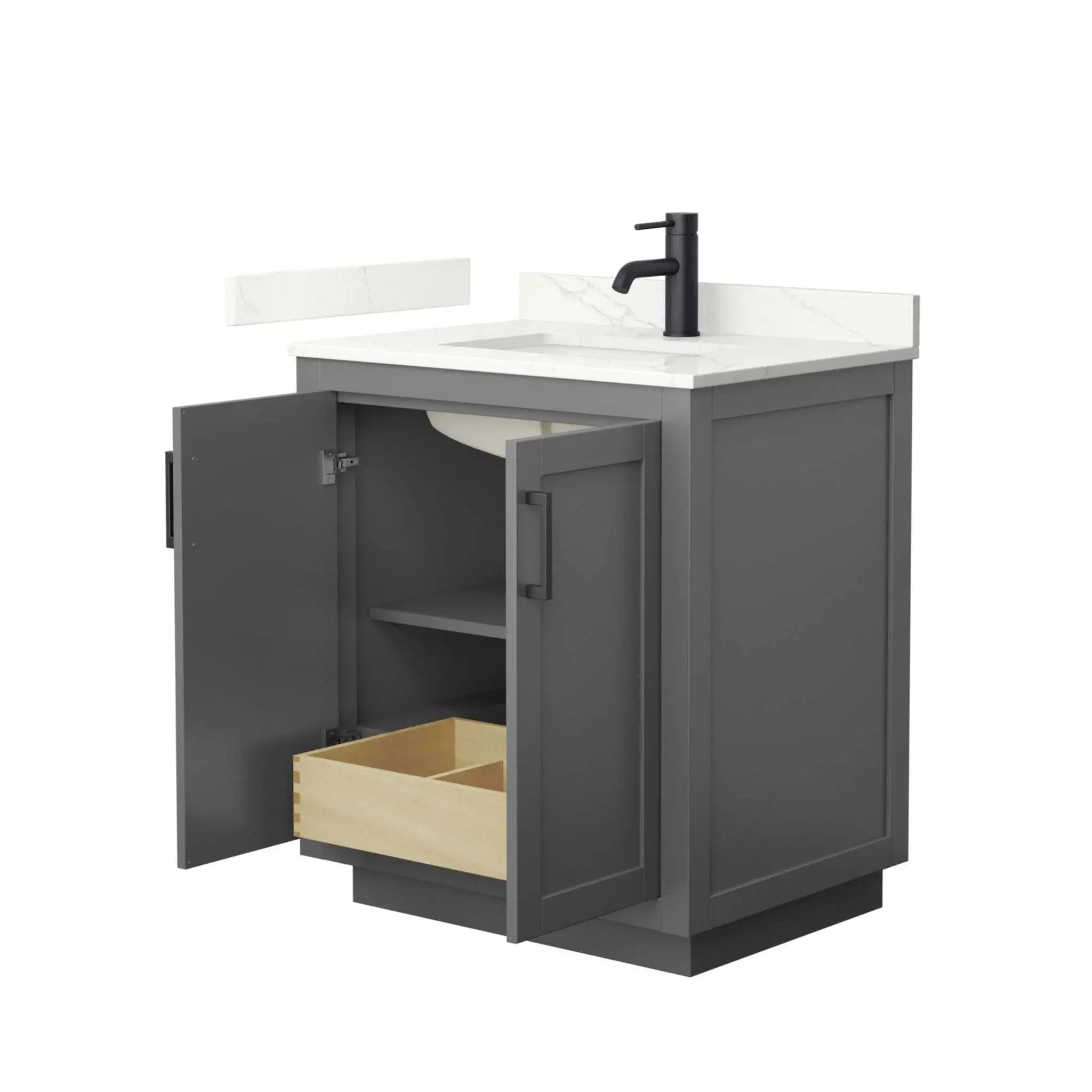 30" Miranda Single Bathroom Vanity in Dark Gray with Matte Black Trim by Wyndham