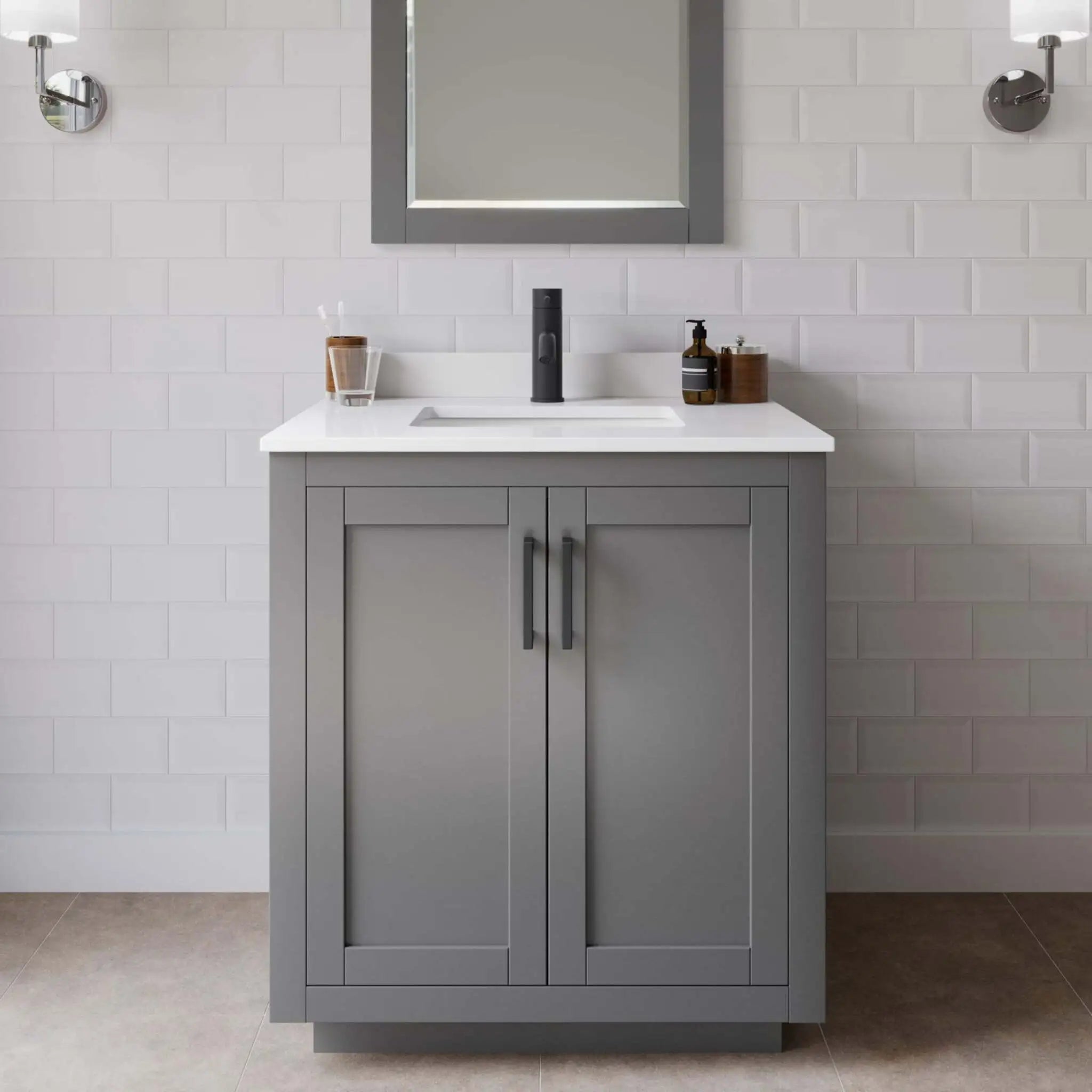 30" Miranda Single Bathroom Vanity in Dark Gray with Matte Black Trim by Wyndham