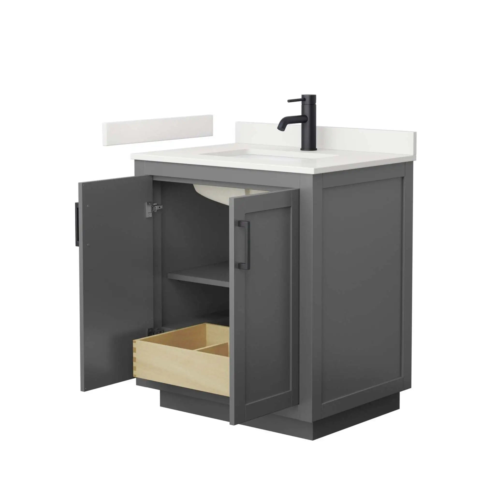 30" Miranda Single Bathroom Vanity in Dark Gray with Matte Black Trim by Wyndham