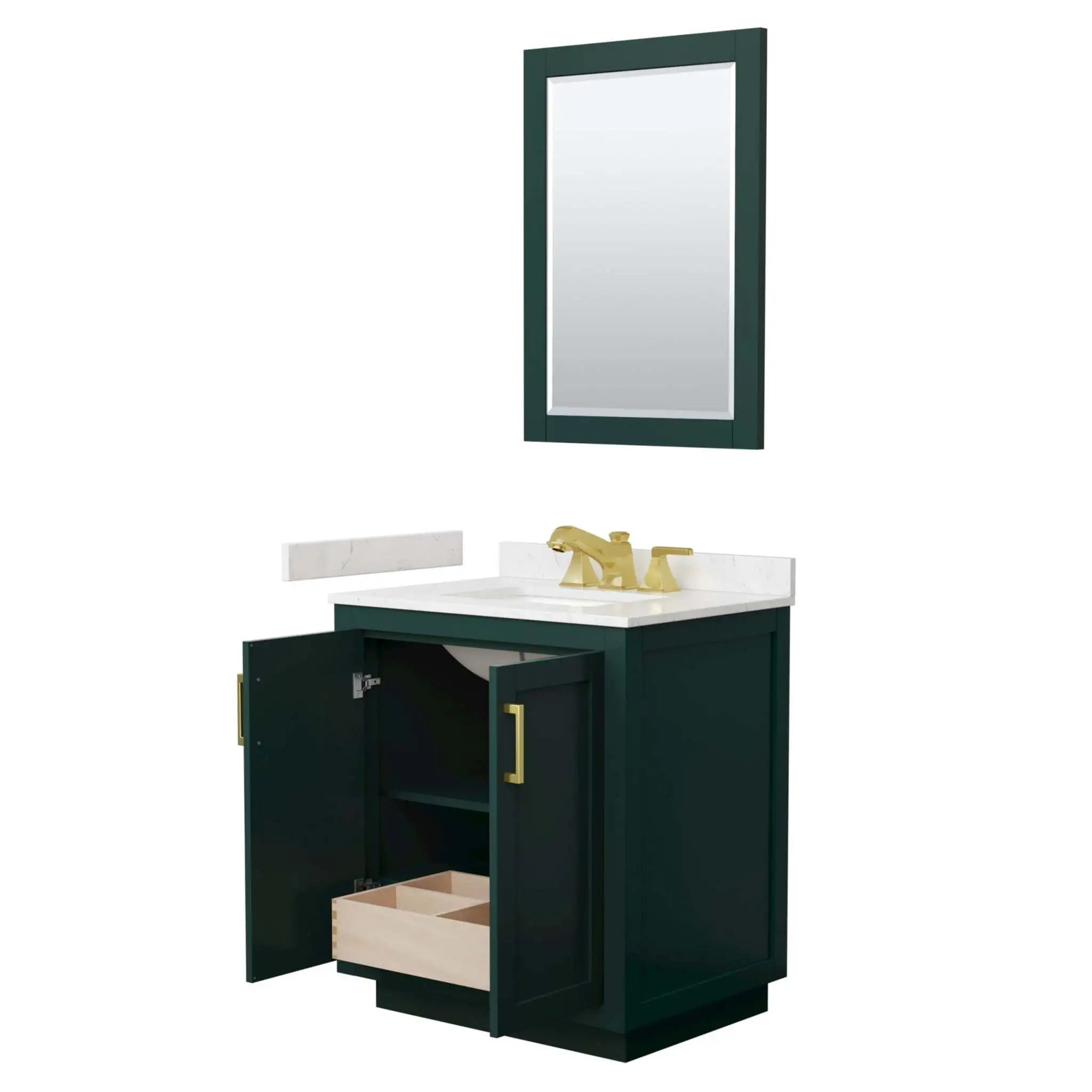 30" Miranda Single Bathroom Vanity in Green with Brushed Gold Trim & 24" Mirror by Wyndham