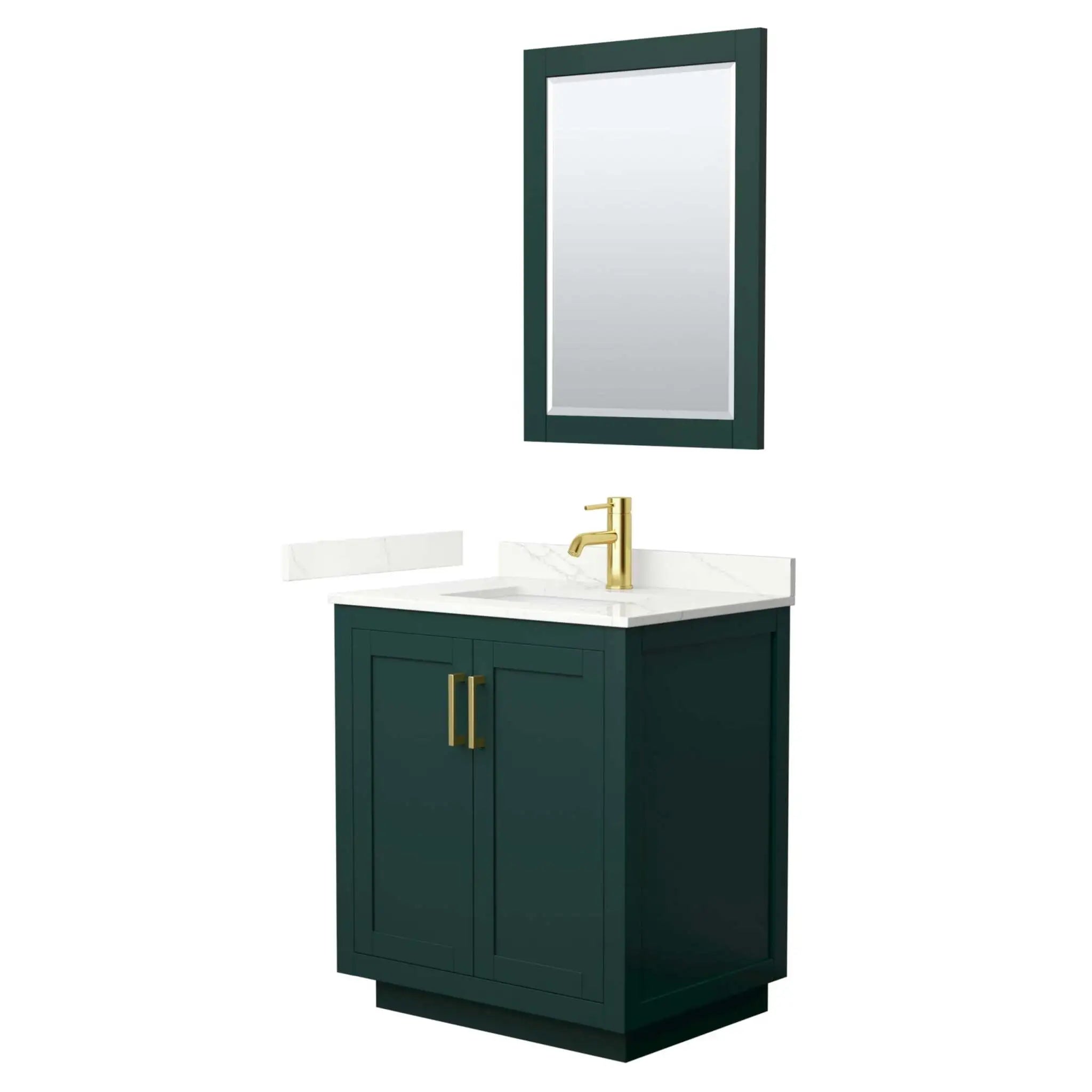 30" Miranda Single Bathroom Vanity in Green with Brushed Gold Trim & 24" Mirror by Wyndham