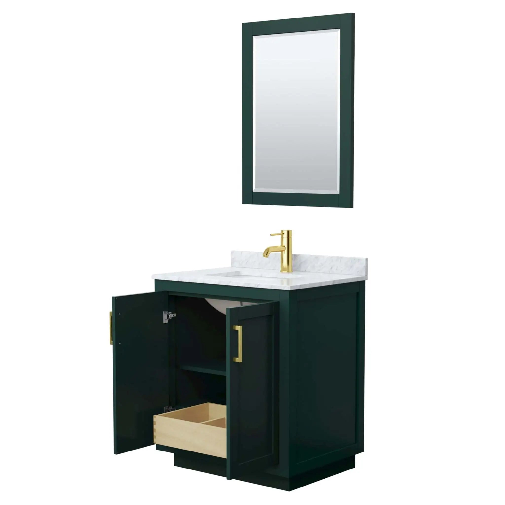 30" Miranda Single Bathroom Vanity in Green with Brushed Gold Trim & 24" Mirror by Wyndham