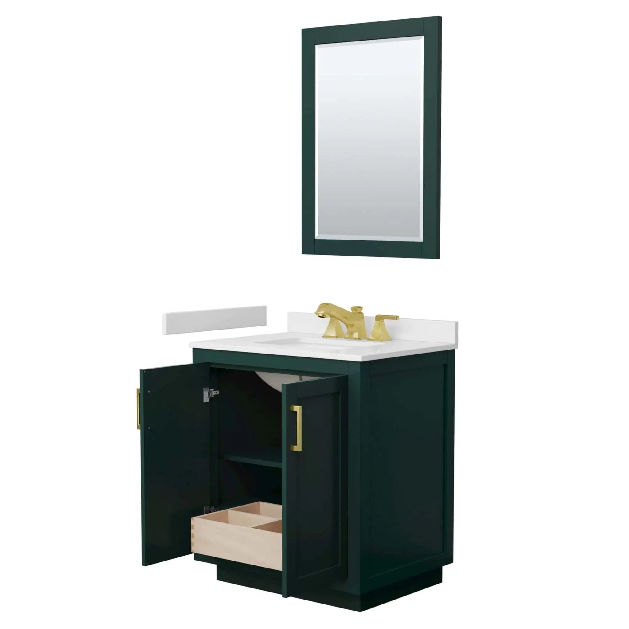 30" Miranda Single Bathroom Vanity in Green with Brushed Gold Trim & 24" Mirror by Wyndham
