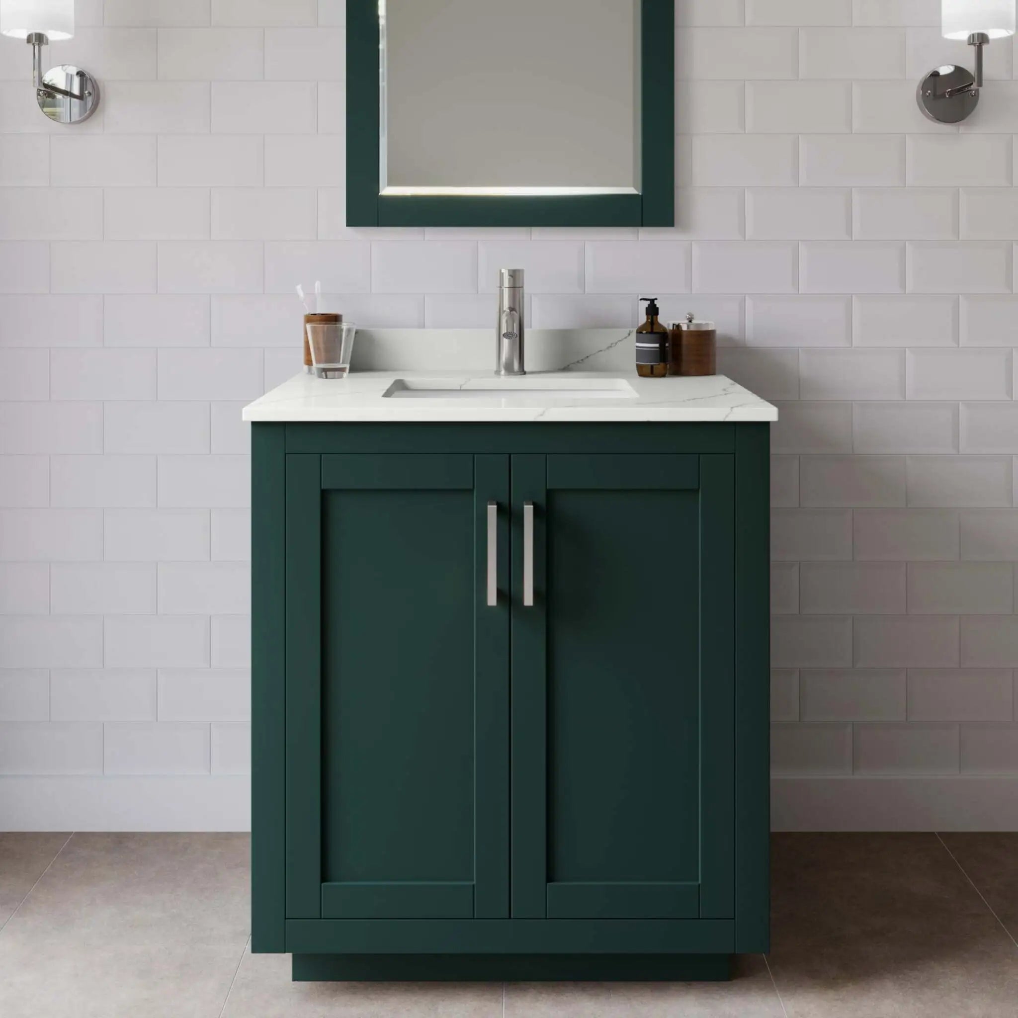 30" Miranda Single Bathroom Vanity in Green with Brushed Nickel Trim & 24" Mirror by Wyndham