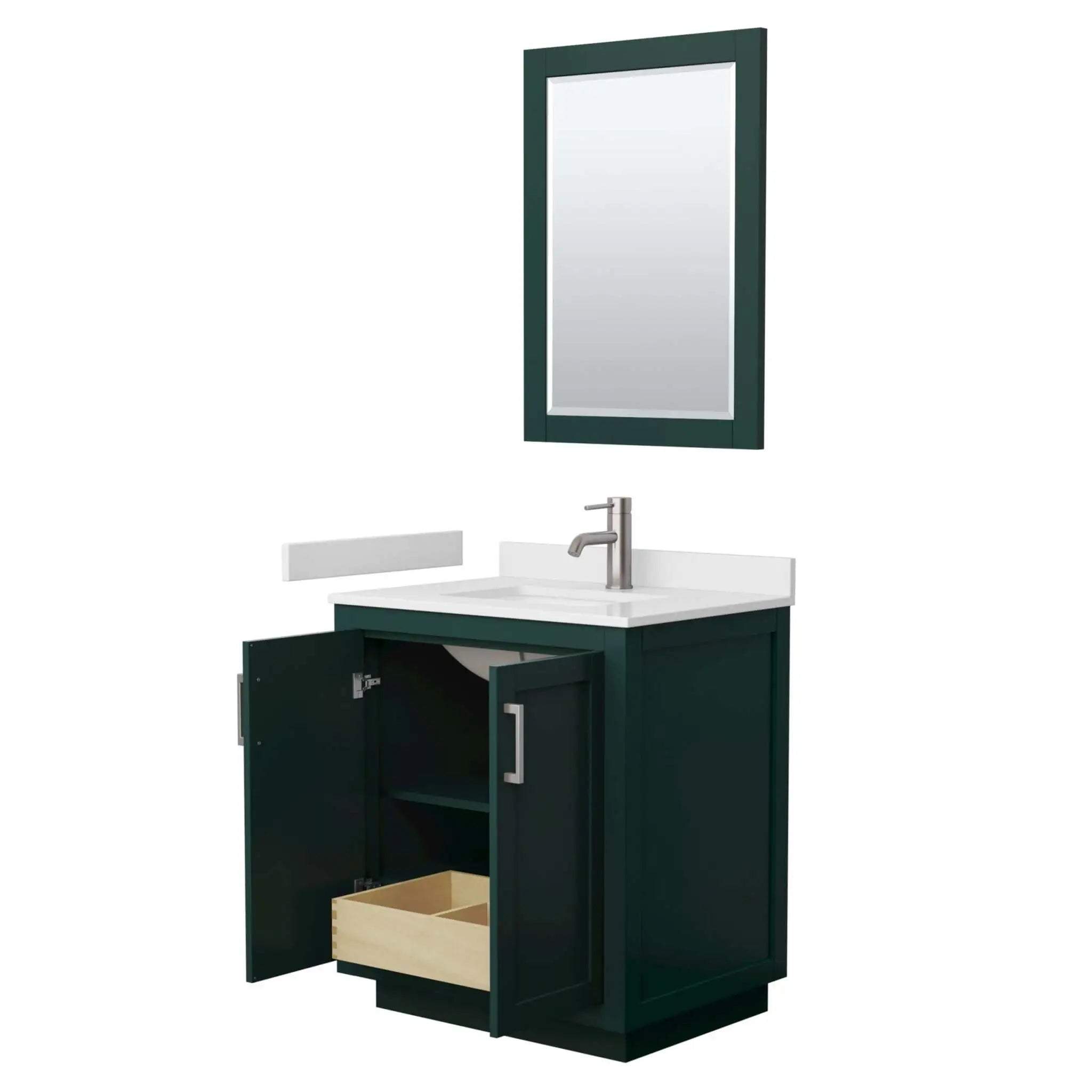 30" Miranda Single Bathroom Vanity in Green with Brushed Nickel Trim & 24" Mirror by Wyndham