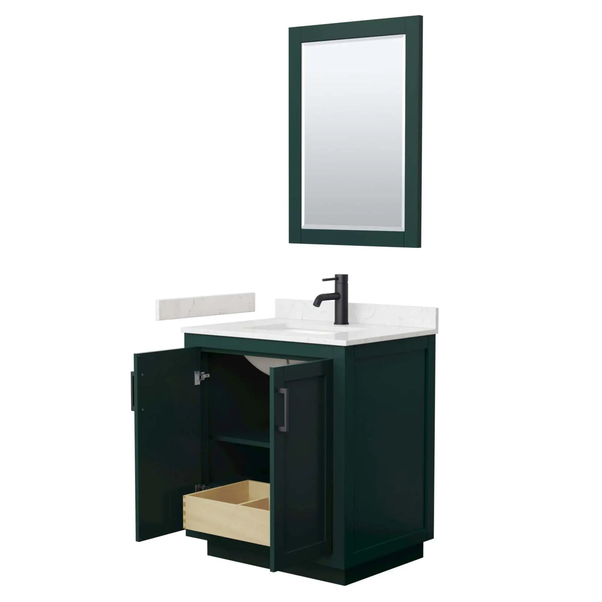 30" Miranda Single Bathroom Vanity in Green with Matte Black Trim & 24" Mirror by Wyndham