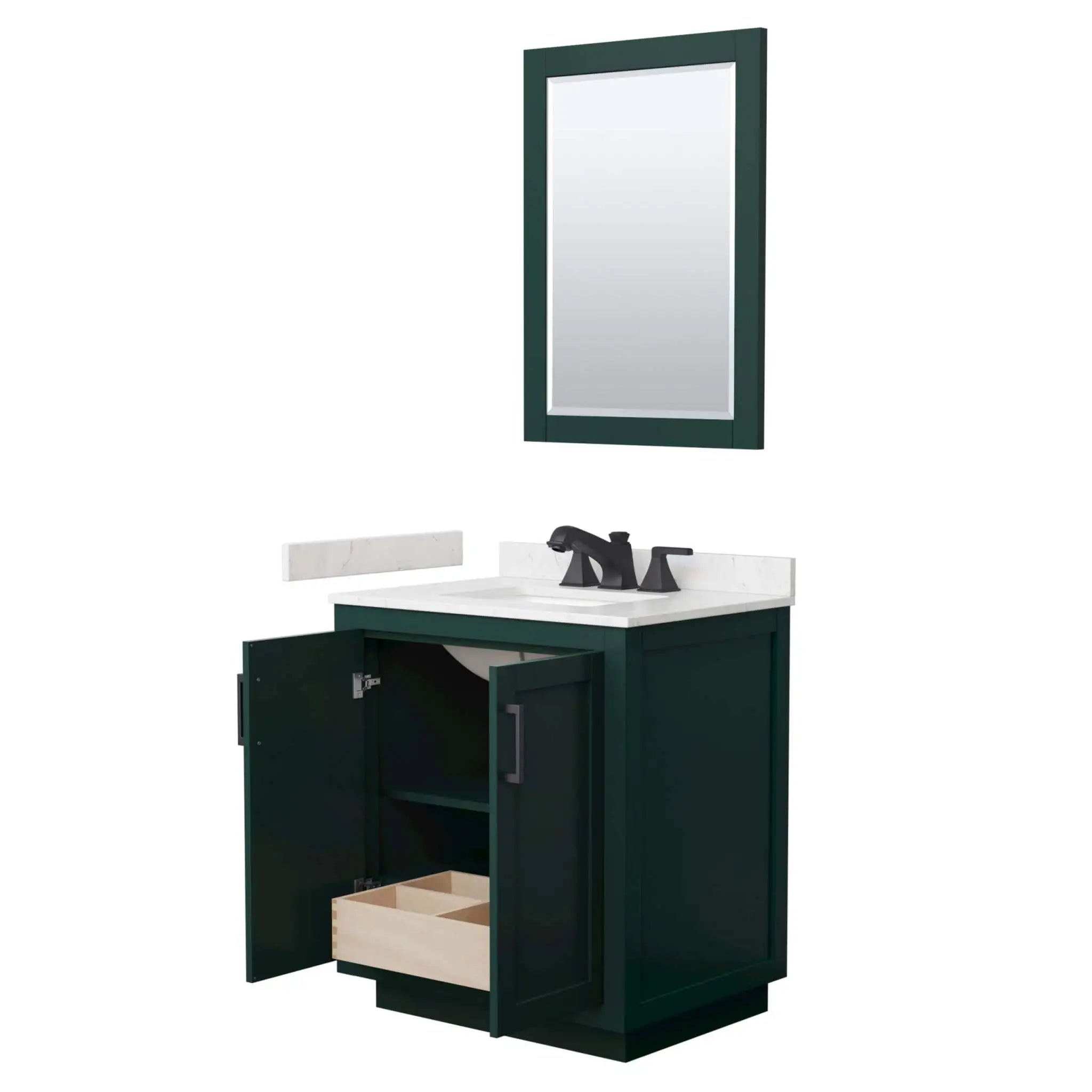 30" Miranda Single Bathroom Vanity in Green with Matte Black Trim & 24" Mirror by Wyndham