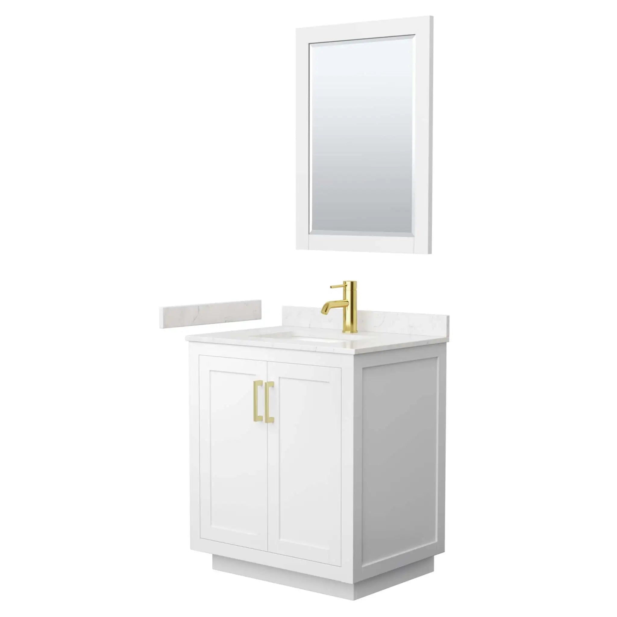 30" Miranda Single Bathroom Vanity in White with Brushed Gold Trim & 24" Mirror by Wyndham