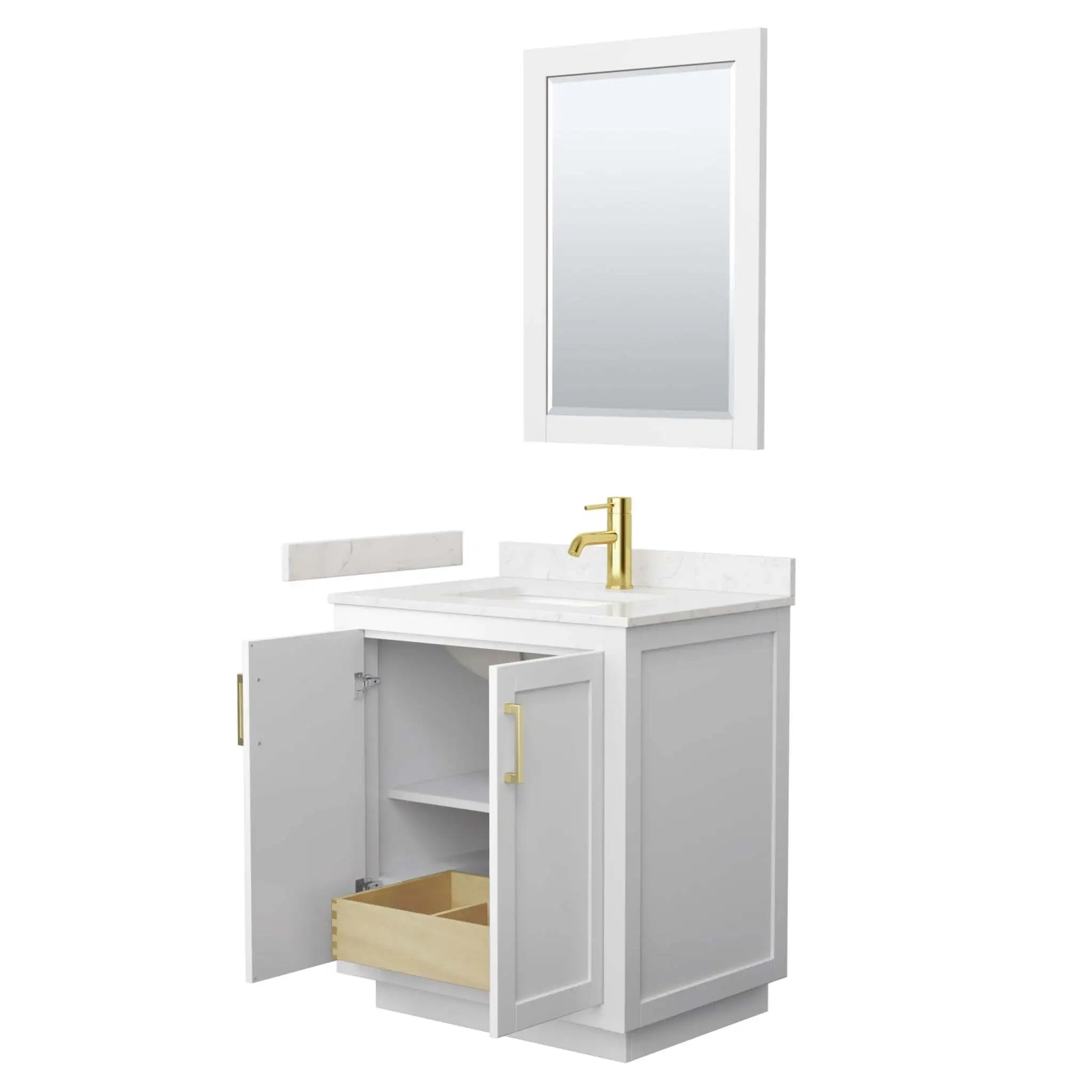 30" Miranda Single Bathroom Vanity in White with Brushed Gold Trim & 24" Mirror by Wyndham