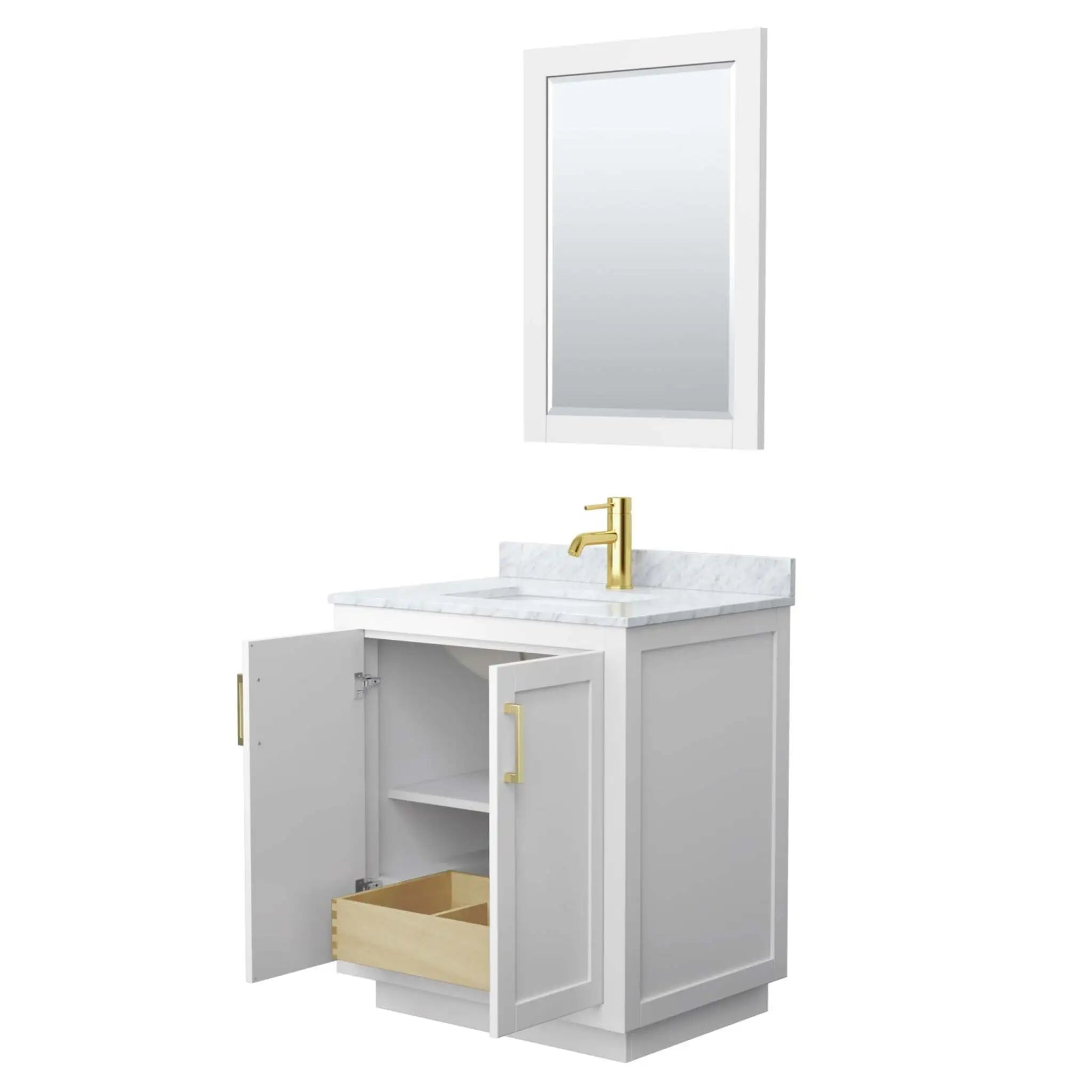 30" Miranda Single Bathroom Vanity in White with Brushed Gold Trim & 24" Mirror by Wyndham