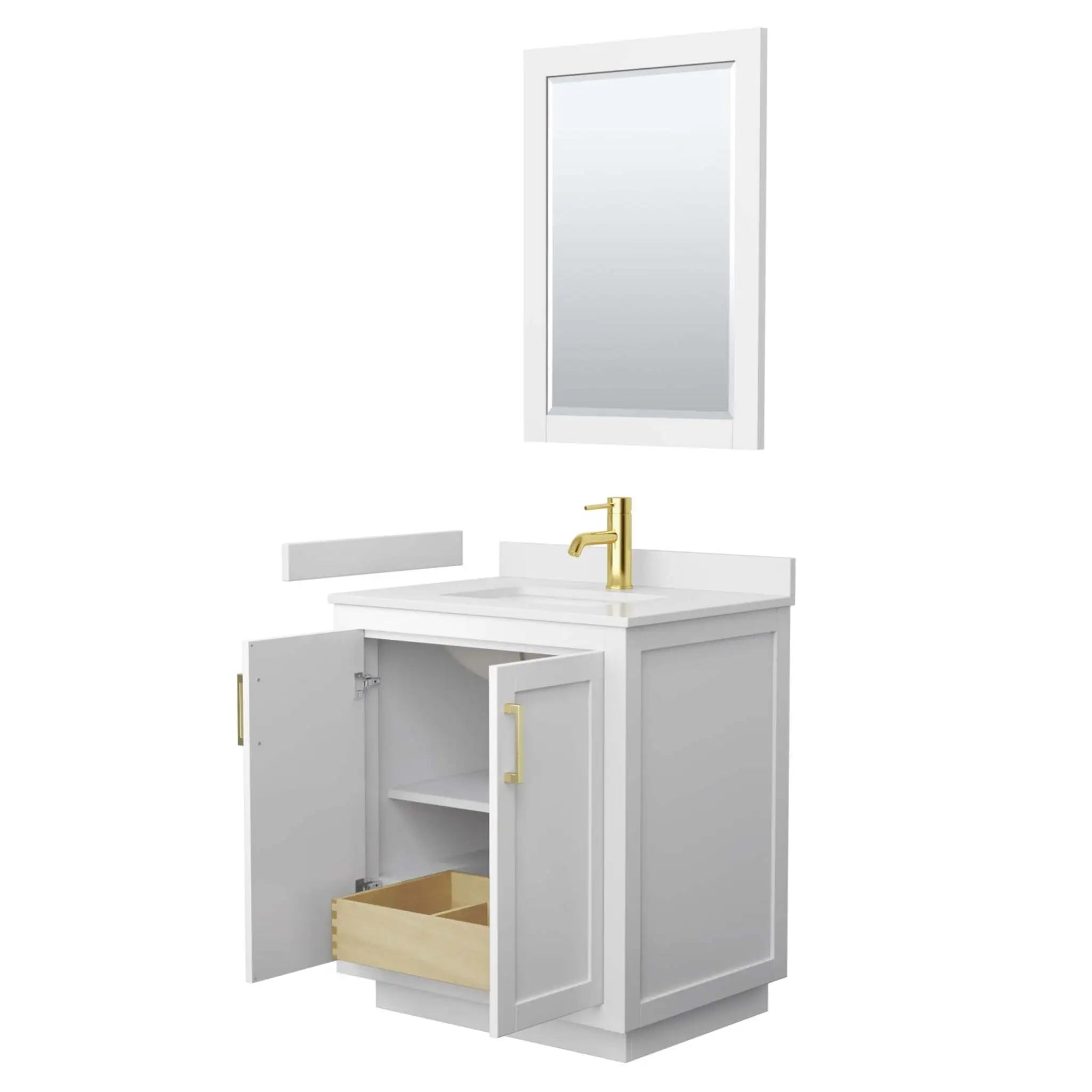 30" Miranda Single Bathroom Vanity in White with Brushed Gold Trim & 24" Mirror by Wyndham