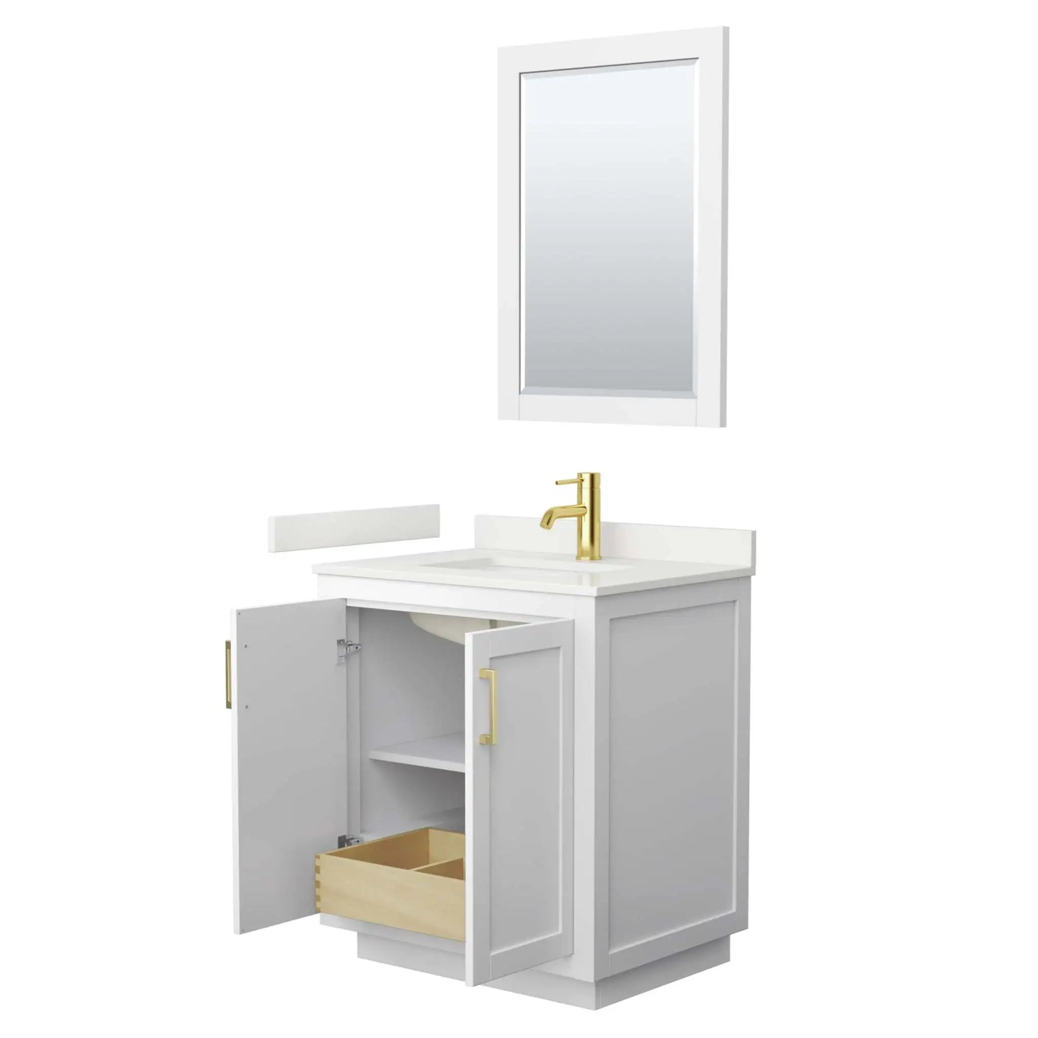 30" Miranda Single Bathroom Vanity in White with Brushed Gold Trim & 24" Mirror by Wyndham