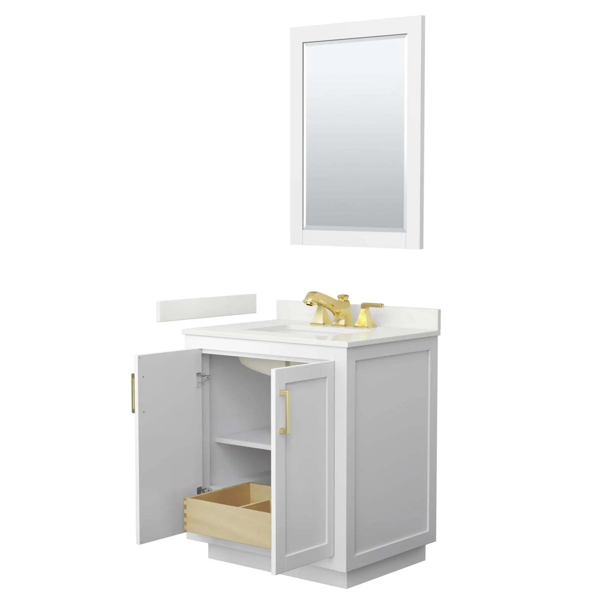 30" Miranda Single Bathroom Vanity in White with Brushed Gold Trim & 24" Mirror by Wyndham