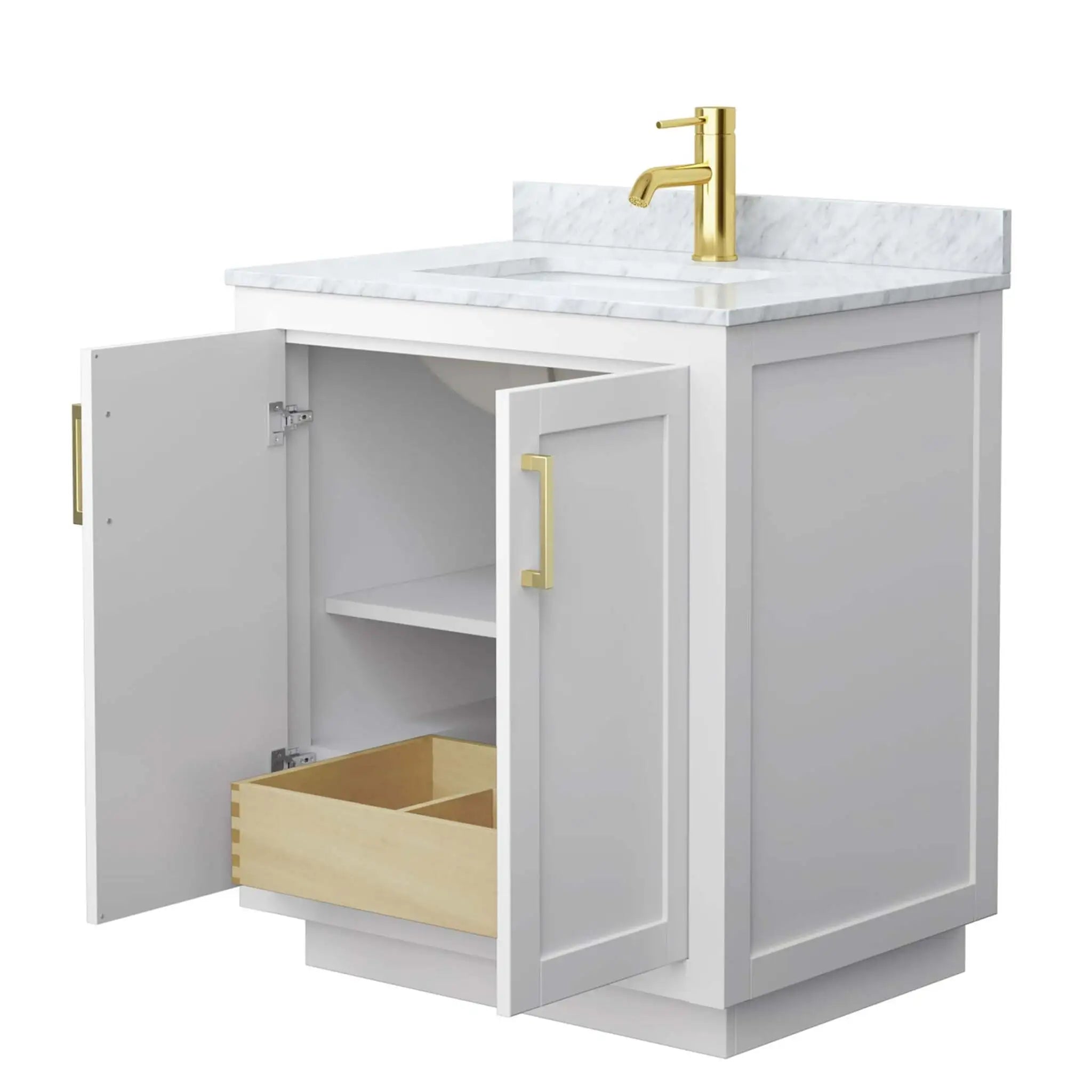 30" Miranda Single Bathroom Vanity in White with Brushed Gold Trim by Wyndham