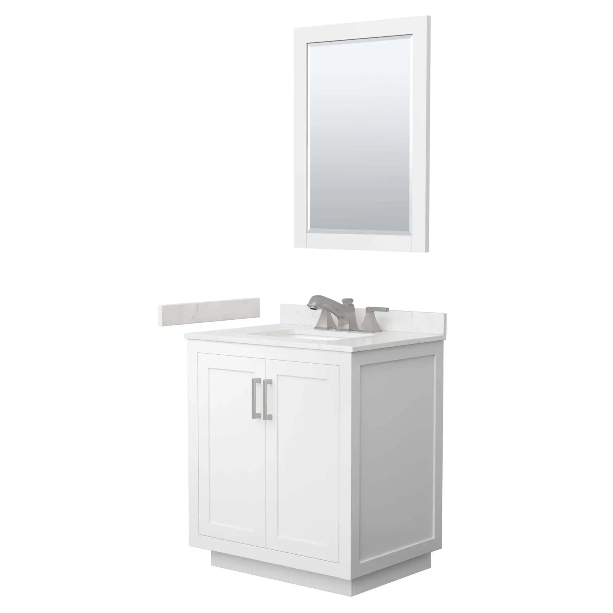 30" Miranda Single Bathroom Vanity in White with Brushed Nickel Trim & 24" Mirror by Wyndham