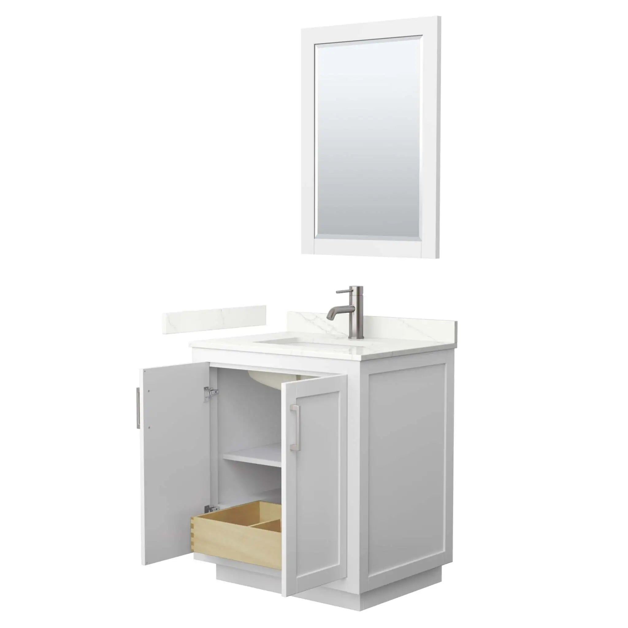 30" Miranda Single Bathroom Vanity in White with Brushed Nickel Trim & 24" Mirror by Wyndham