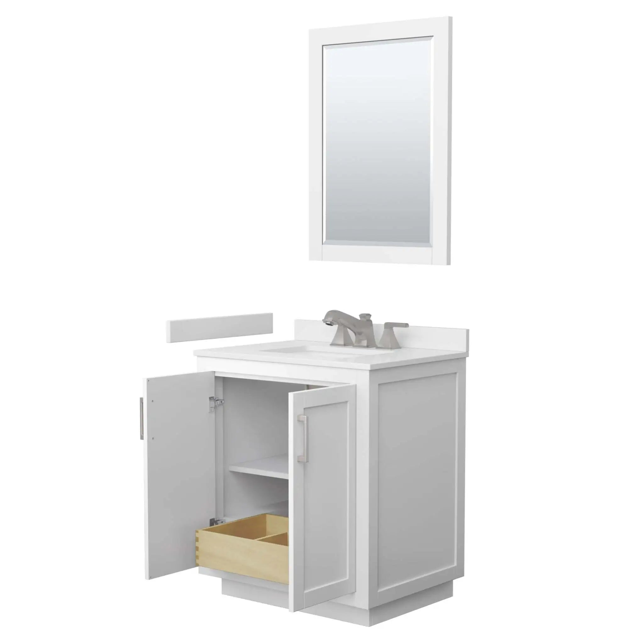 30" Miranda Single Bathroom Vanity in White with Brushed Nickel Trim & 24" Mirror by Wyndham