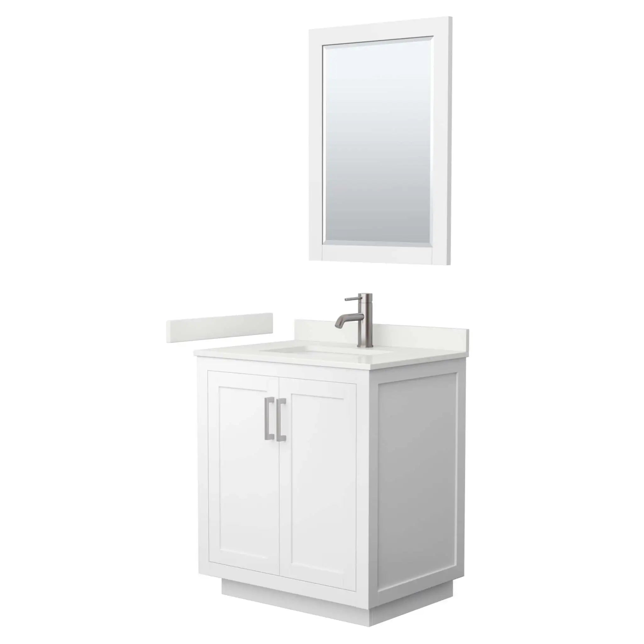 30" Miranda Single Bathroom Vanity in White with Brushed Nickel Trim & 24" Mirror by Wyndham