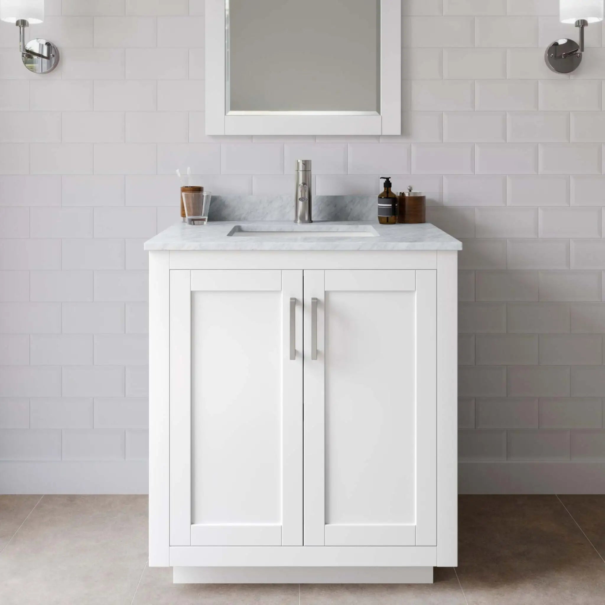 30" Miranda Single Bathroom Vanity in White with Brushed Nickel Trim by Wyndham