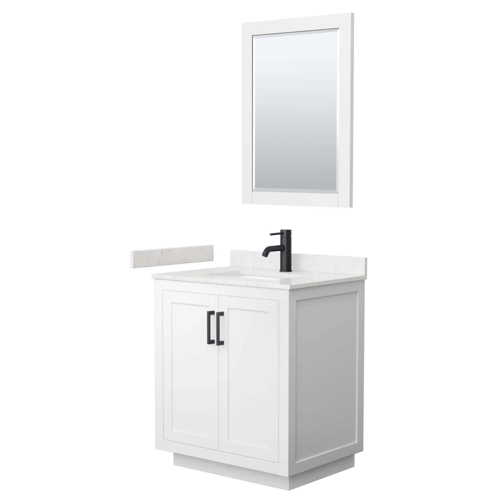 30" Miranda Single Bathroom Vanity in White with Matte Black Trim & 24" Mirror by Wyndham
