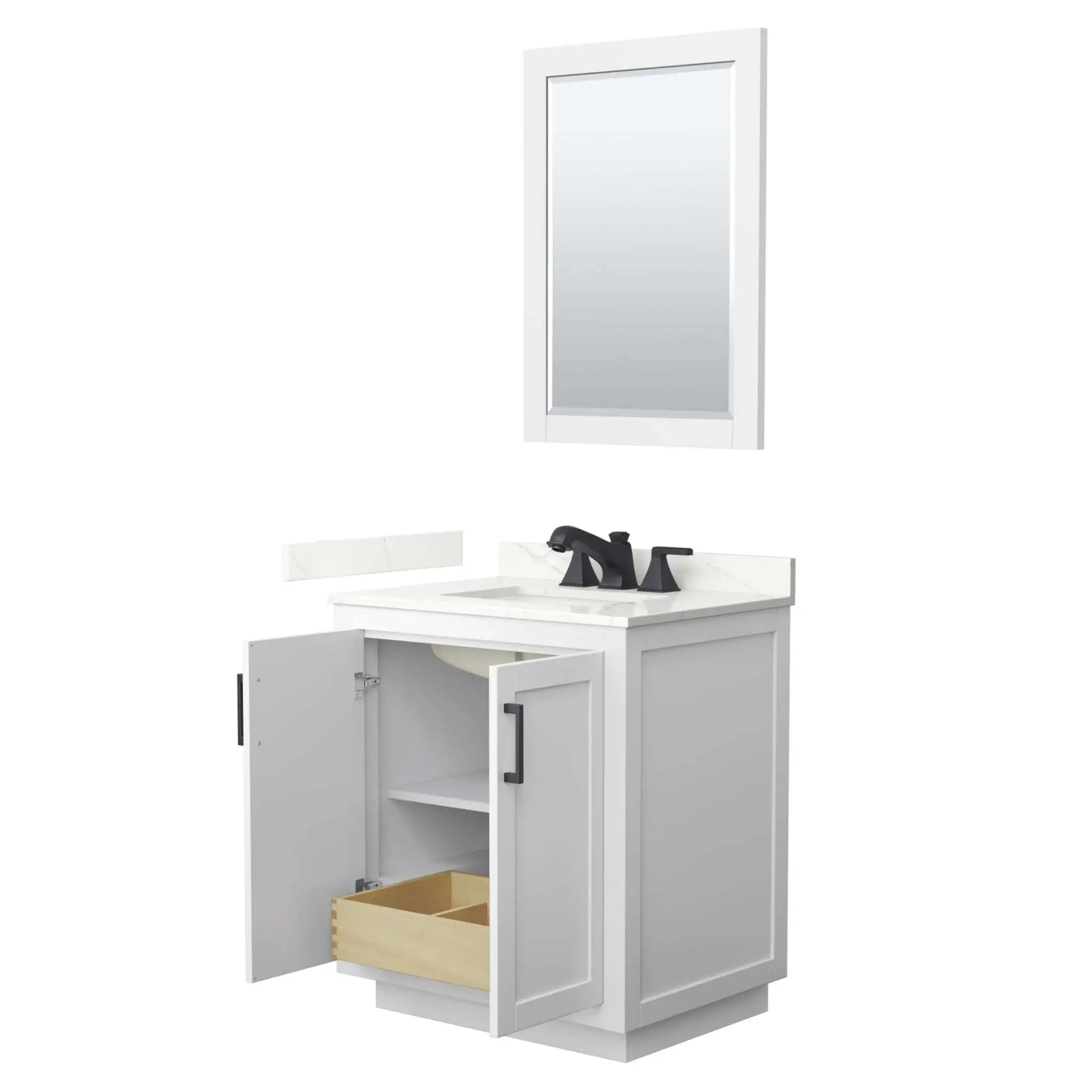 30" Miranda Single Bathroom Vanity in White with Matte Black Trim & 24" Mirror by Wyndham