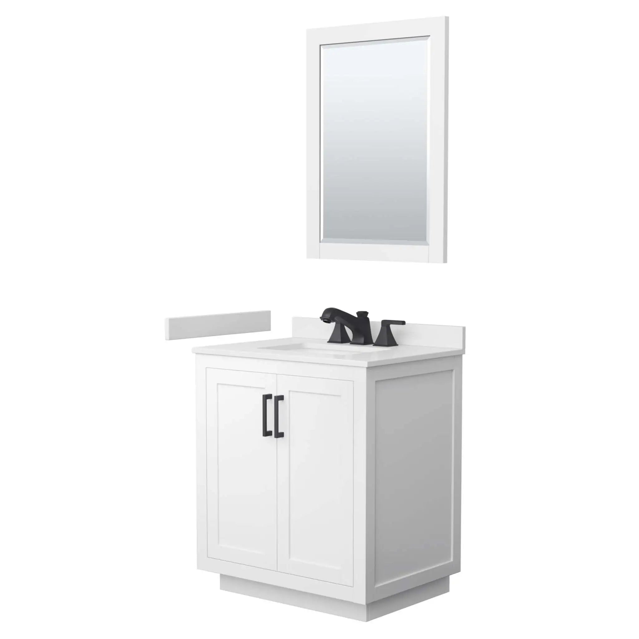 30" Miranda Single Bathroom Vanity in White with Matte Black Trim & 24" Mirror by Wyndham