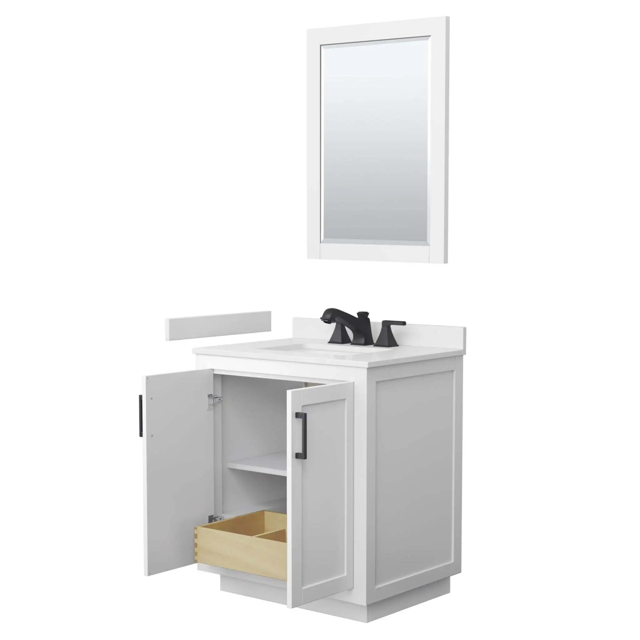 30" Miranda Single Bathroom Vanity in White with Matte Black Trim & 24" Mirror by Wyndham