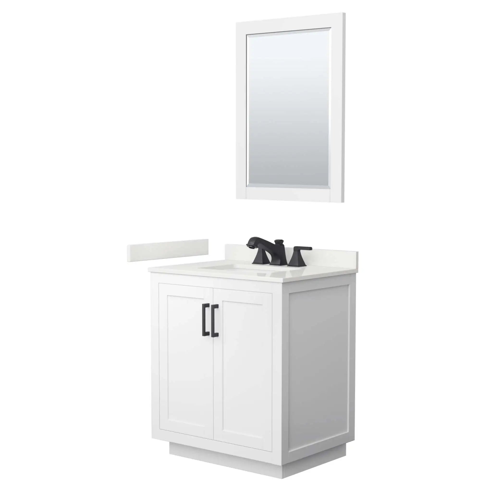 30" Miranda Single Bathroom Vanity in White with Matte Black Trim & 24" Mirror by Wyndham