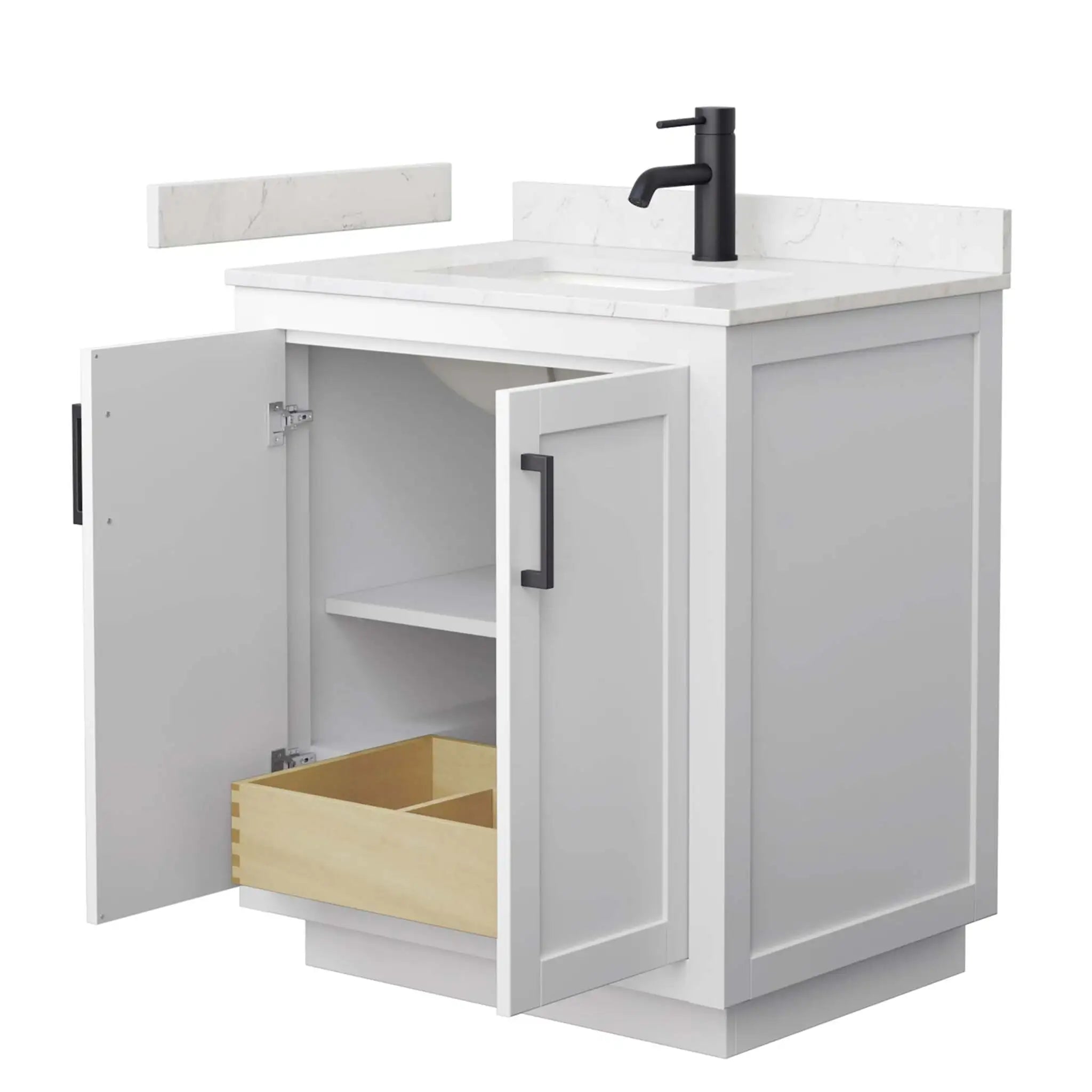 30" Miranda Single Bathroom Vanity in White with Matte Black Trim by Wyndham