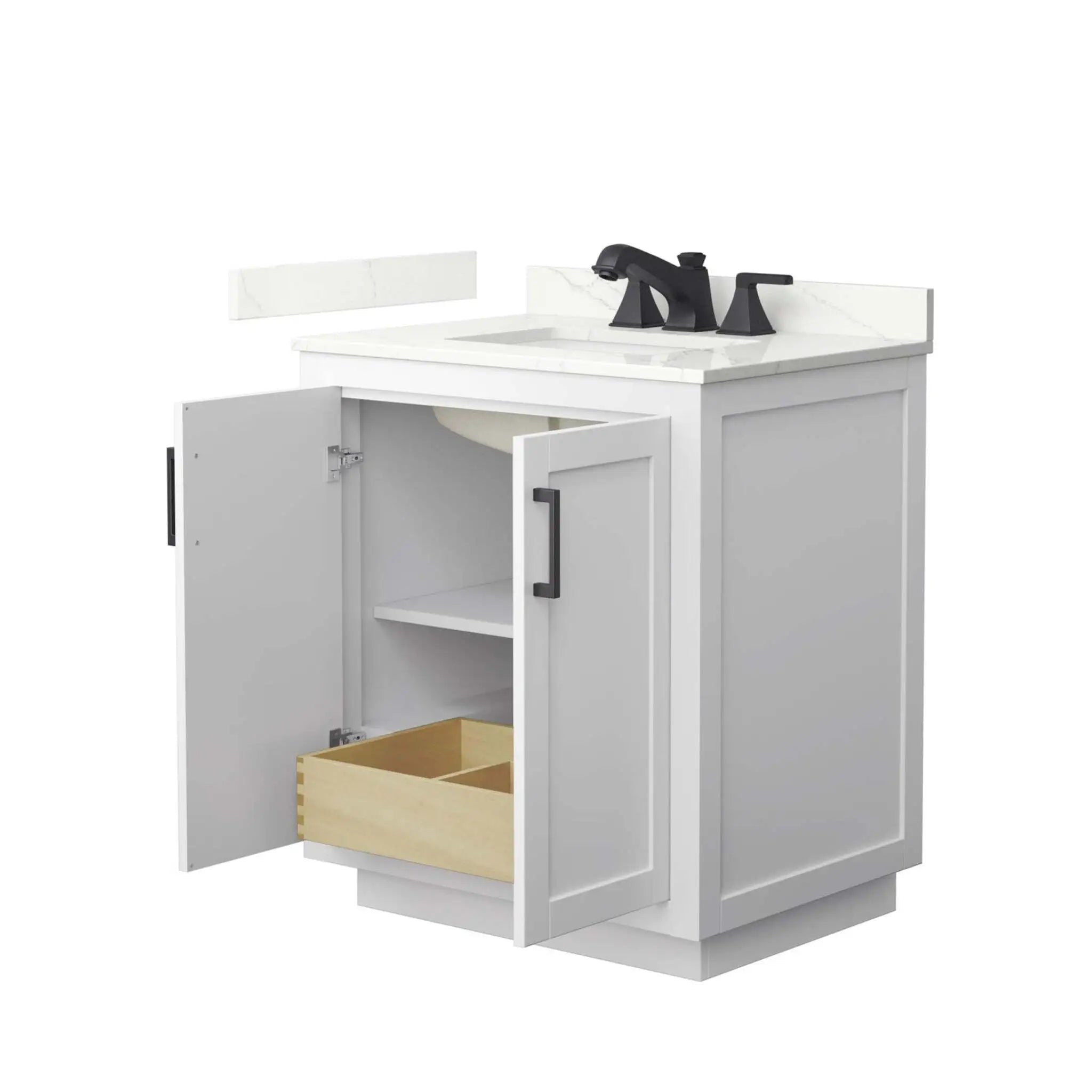 30" Miranda Single Bathroom Vanity in White with Matte Black Trim by Wyndham