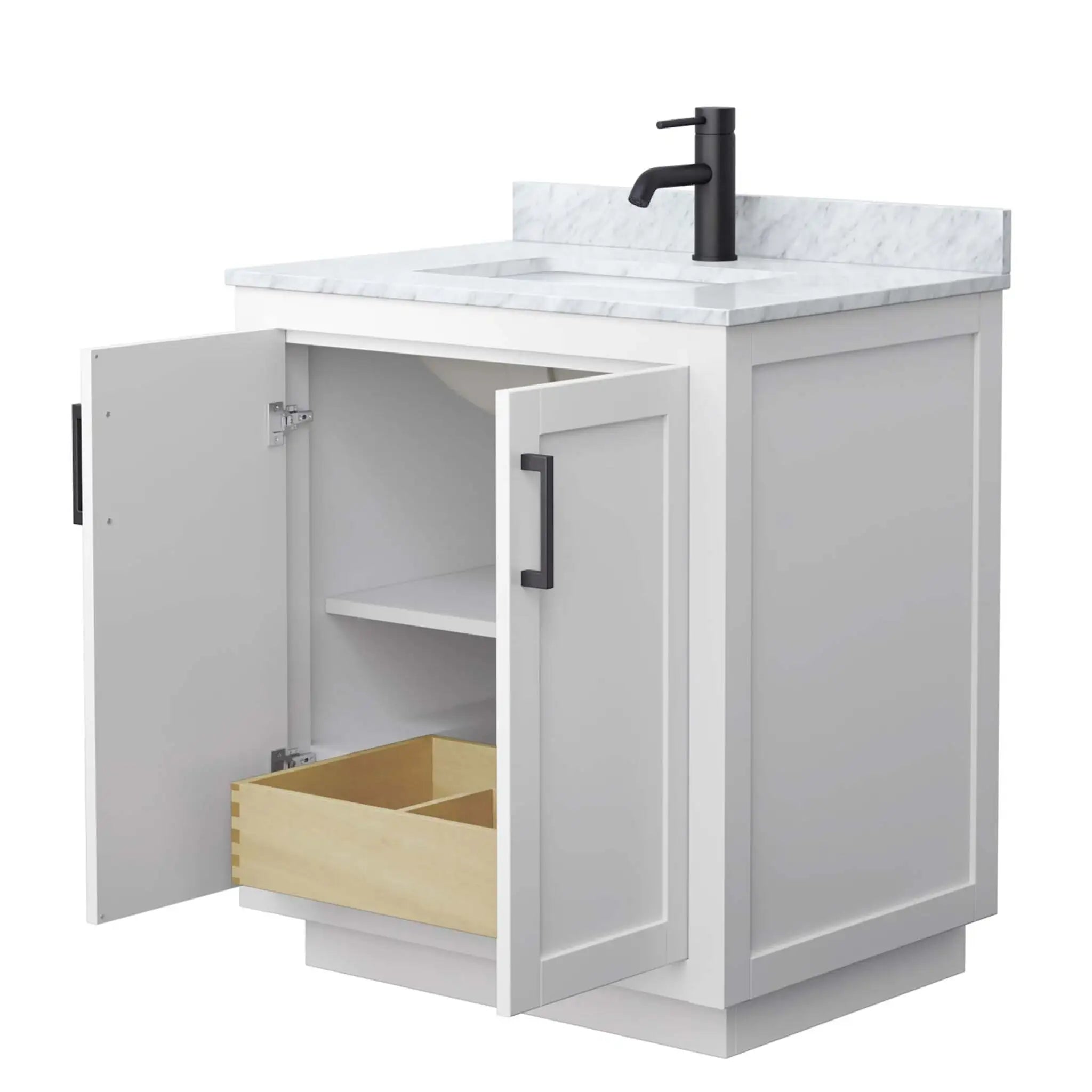 30" Miranda Single Bathroom Vanity in White with Matte Black Trim by Wyndham