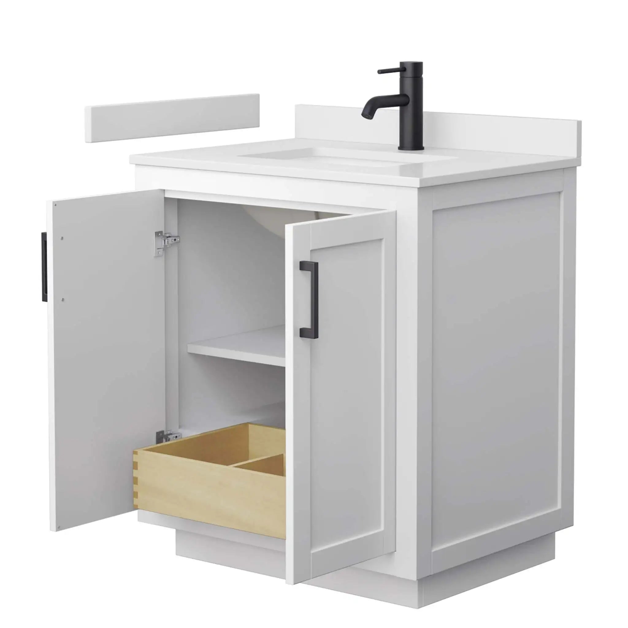 30" Miranda Single Bathroom Vanity in White with Matte Black Trim by Wyndham