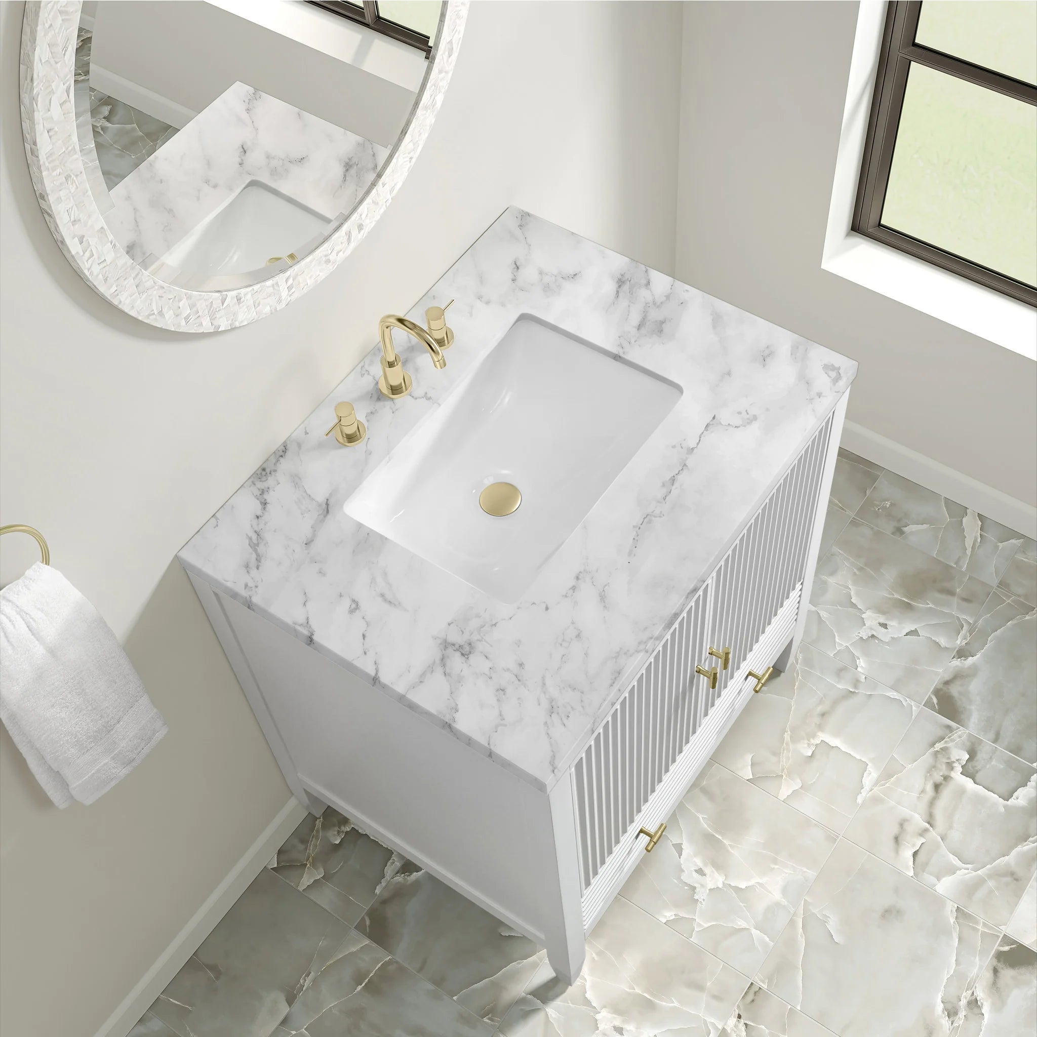 30" Myrrin Single Vanity in Bright White by James Martin Vanities-Carrara White Marble 5