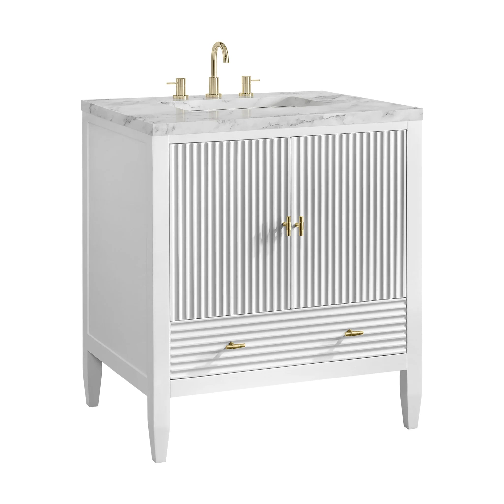 30" Myrrin Single Vanity in Bright White by James Martin Vanities-Carrara White Marble 9