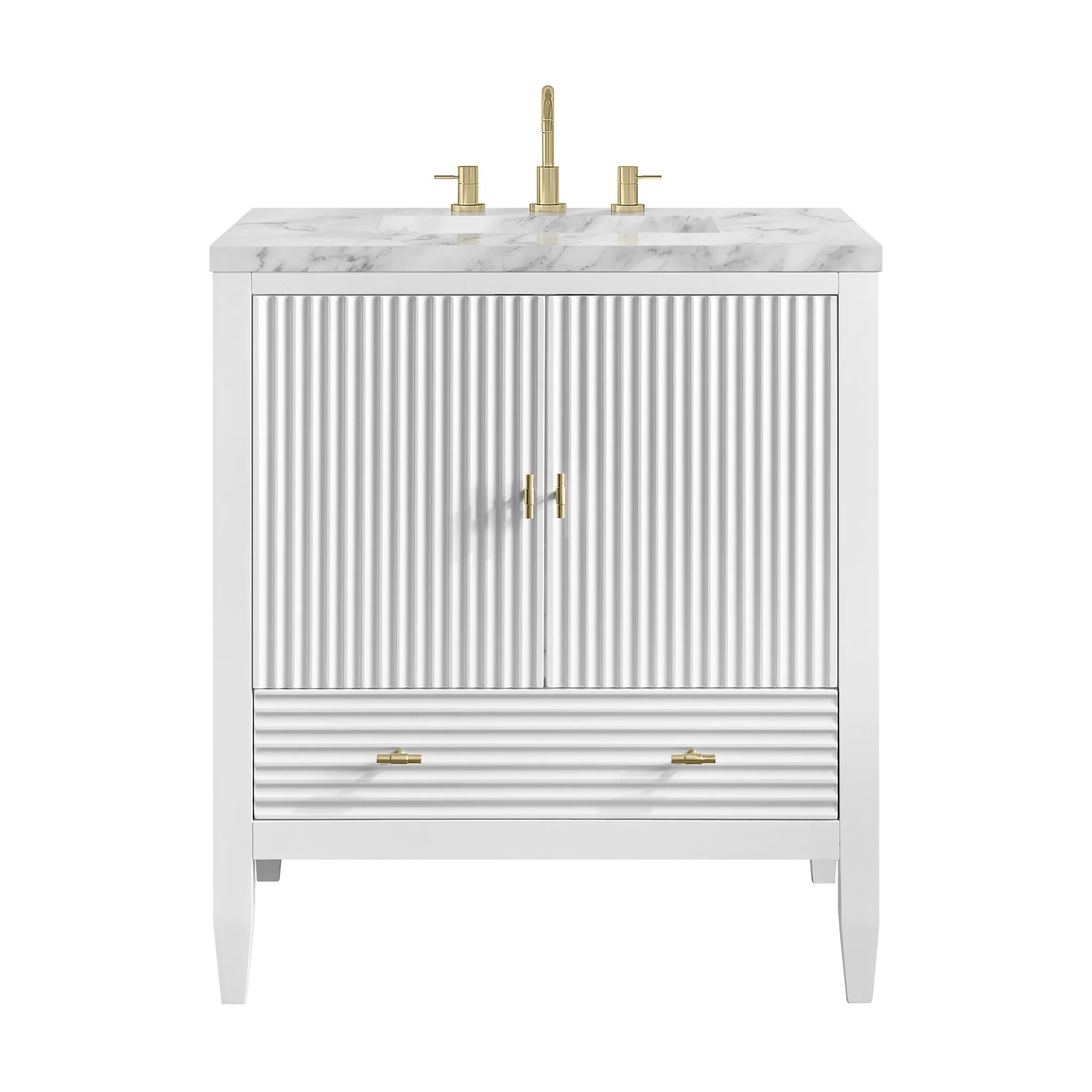 30" Myrrin Single Vanity in Bright White by James Martin Vanities-Carrara White Marble