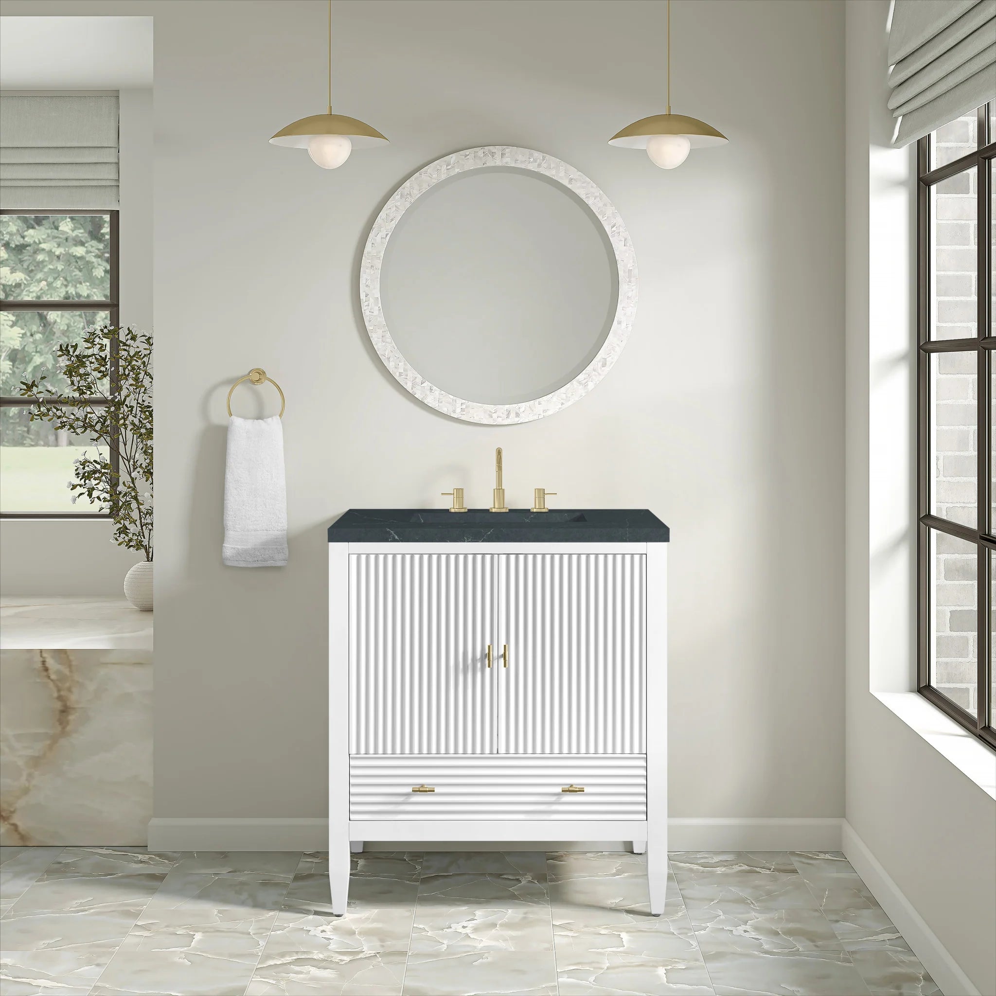 30" Myrrin Single Vanity in Bright White by James Martin Vanities-Charcoal Soapstone Silestone 1