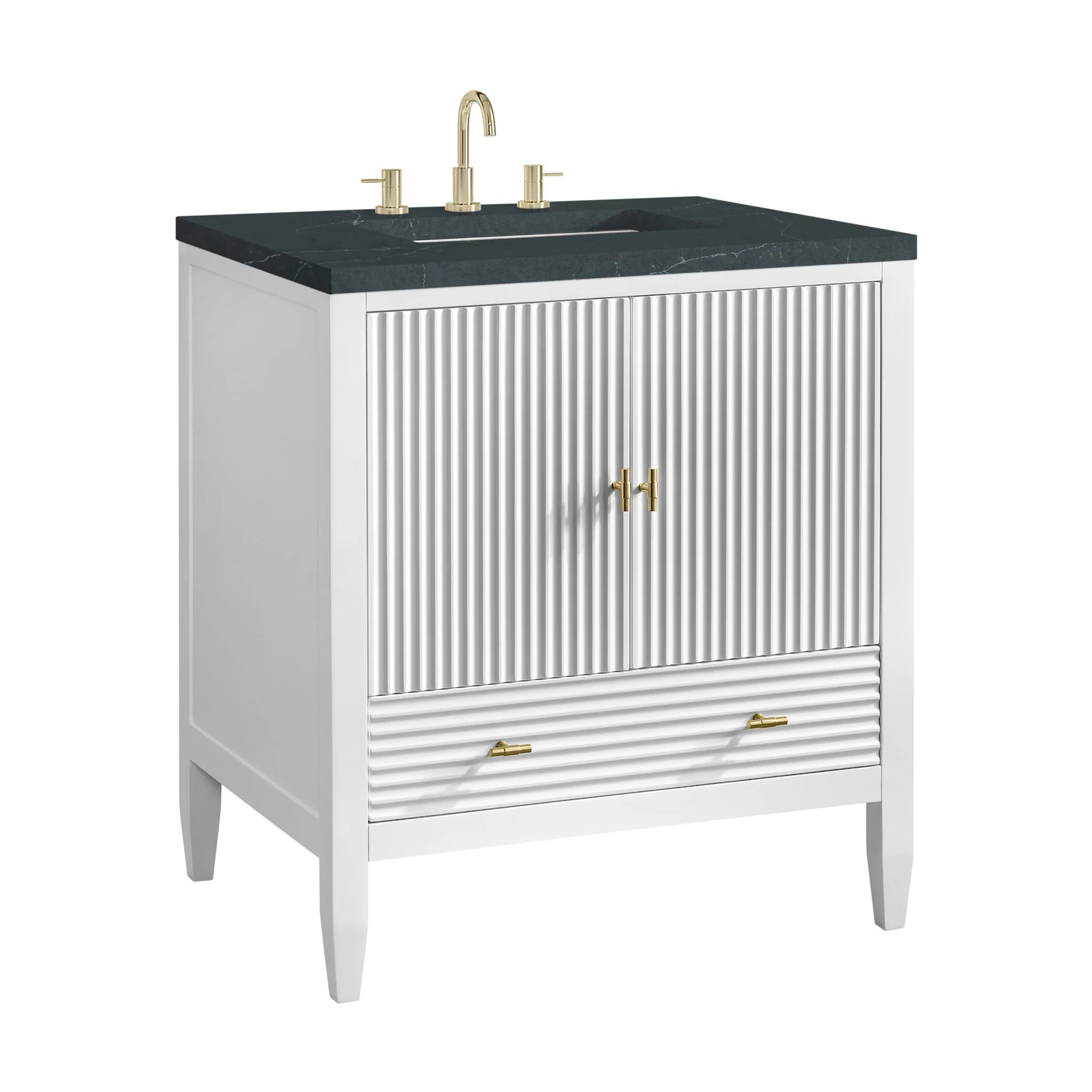 30" Myrrin Single Vanity in Bright White by James Martin Vanities-Charcoal Soapstone Silestone 9
