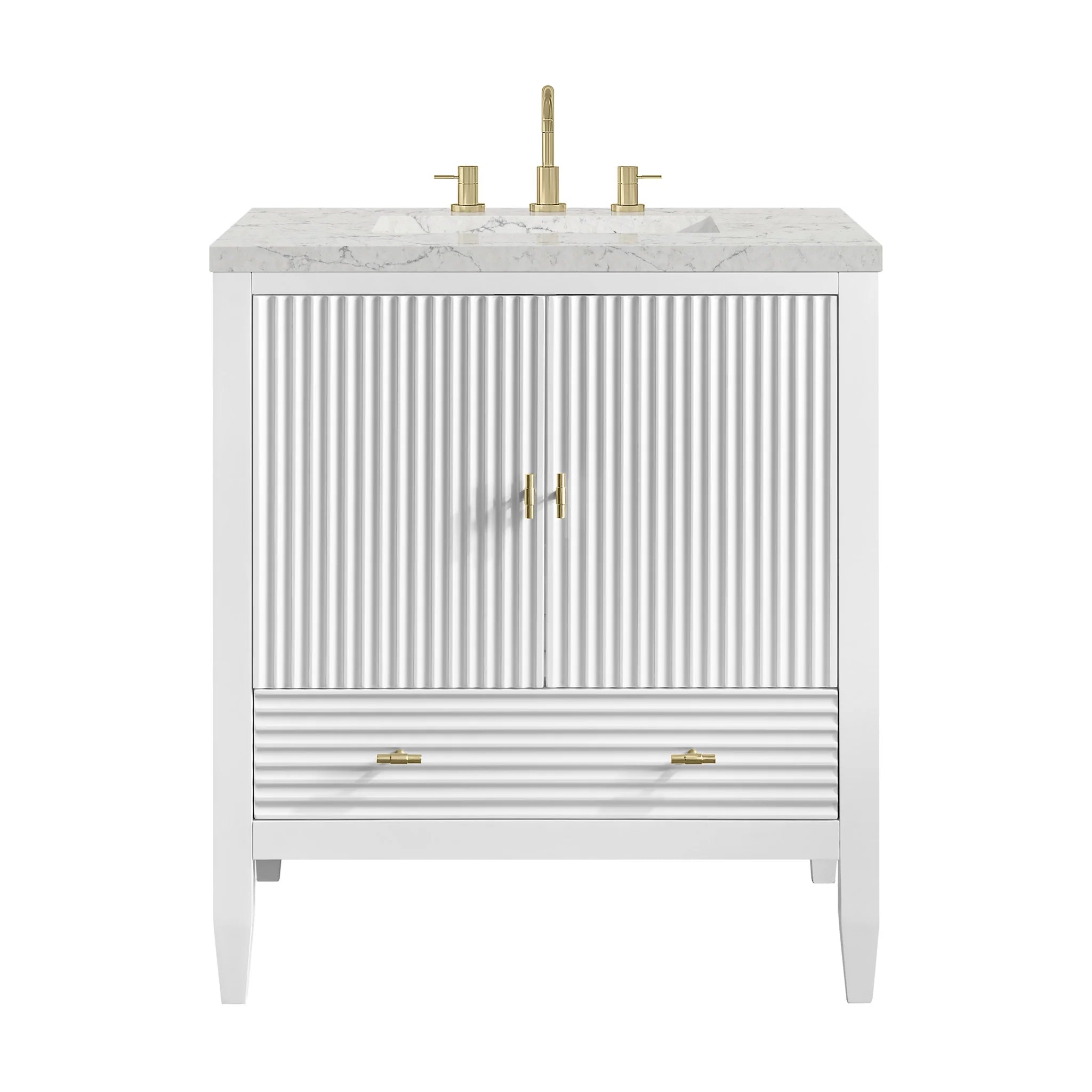 30" Myrrin Single Vanity in Bright White by James Martin Vanities-Eternal Jasmine Pearl Silestone