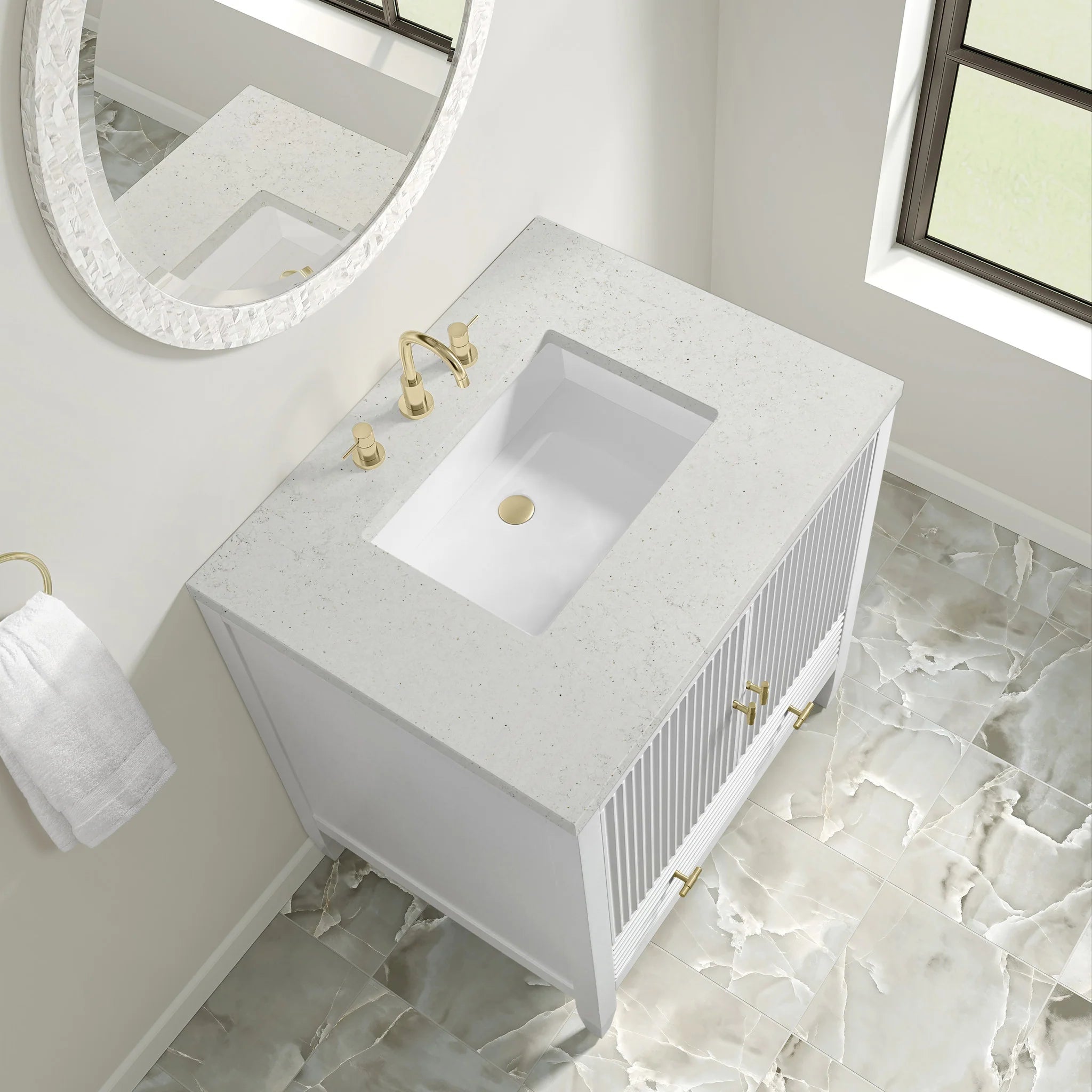 30" Myrrin Single Vanity in Bright White by James Martin Vanities-Lime Delight Silestone 5
